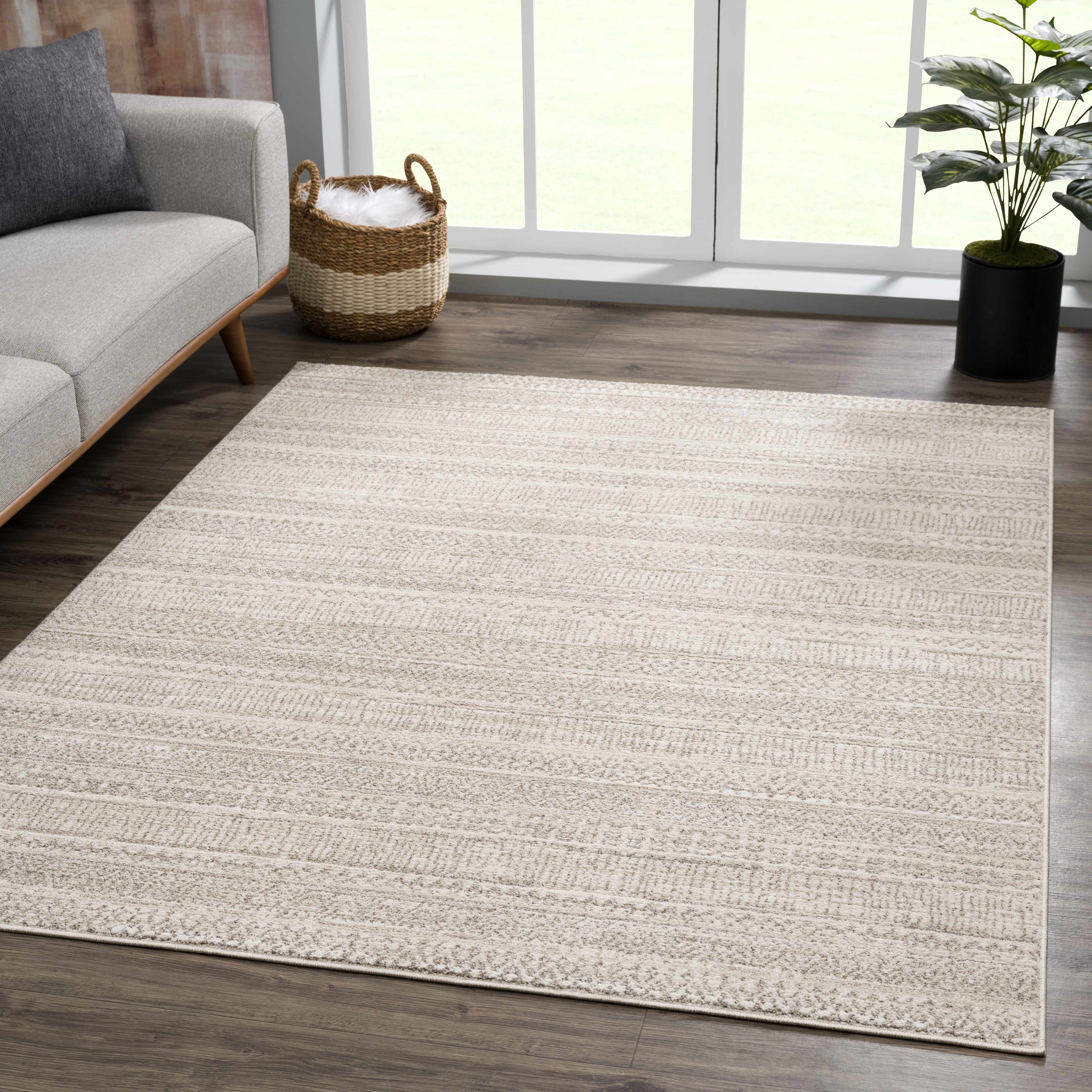 Casablanca Collection Living Room Bedroom Area Rug - Cozy Moroccan Farmhouse Carpet - Brown, Beige - 6'7" X 9'