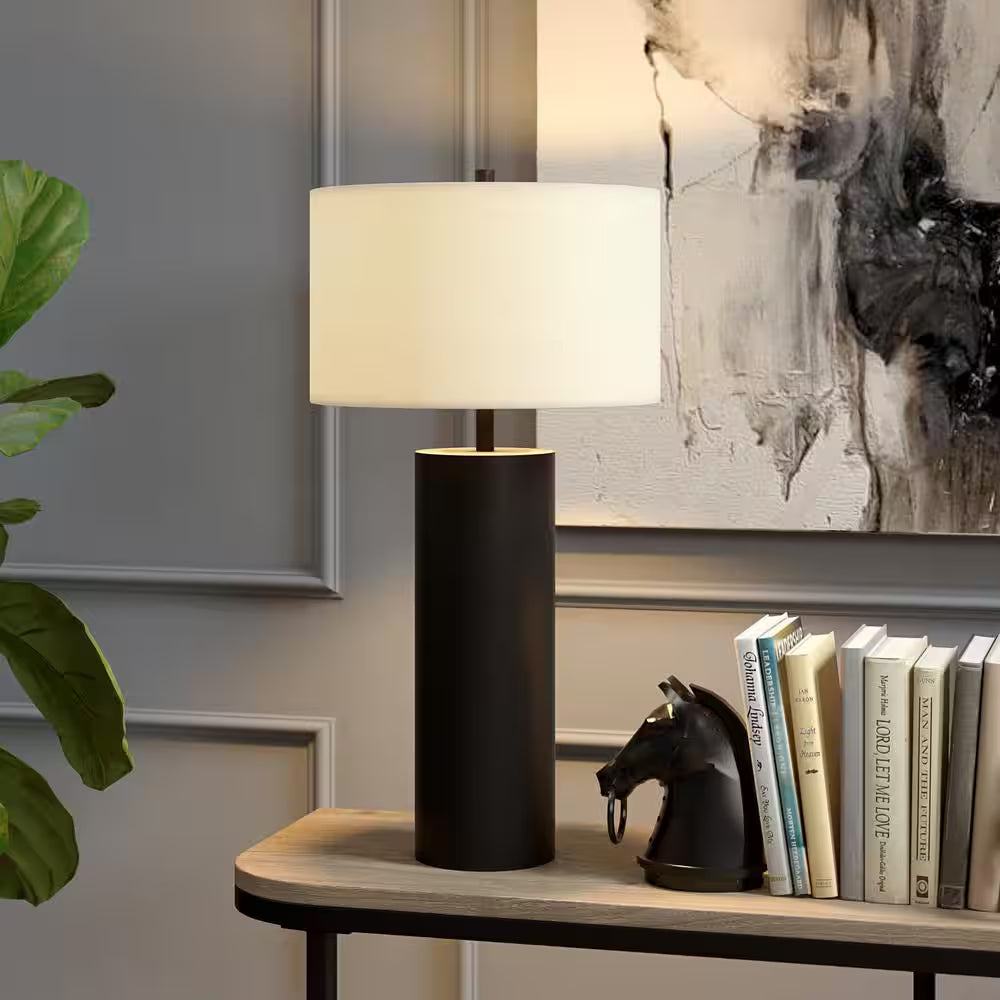 Blackened Bronze Table Lamp with Fabric Shade