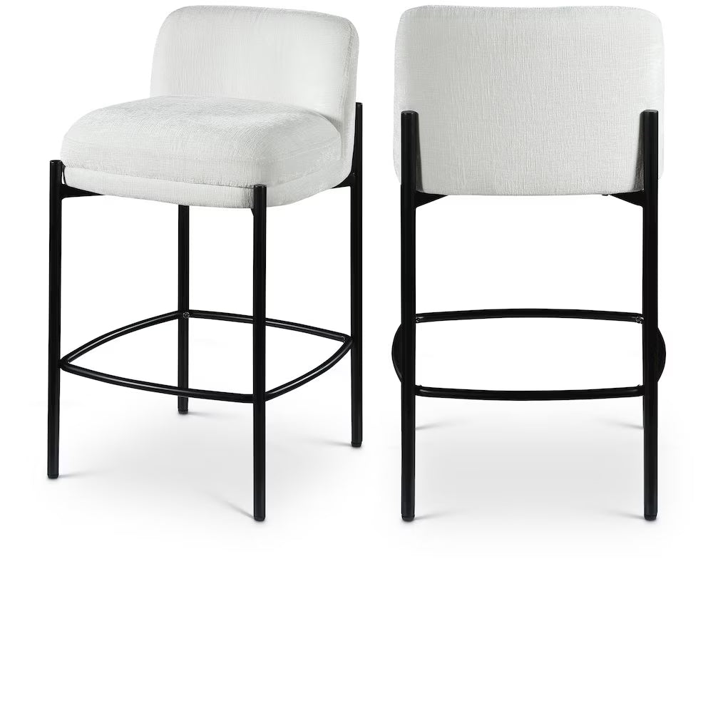 Cream Chenille Fabric Stool (Set of 2)