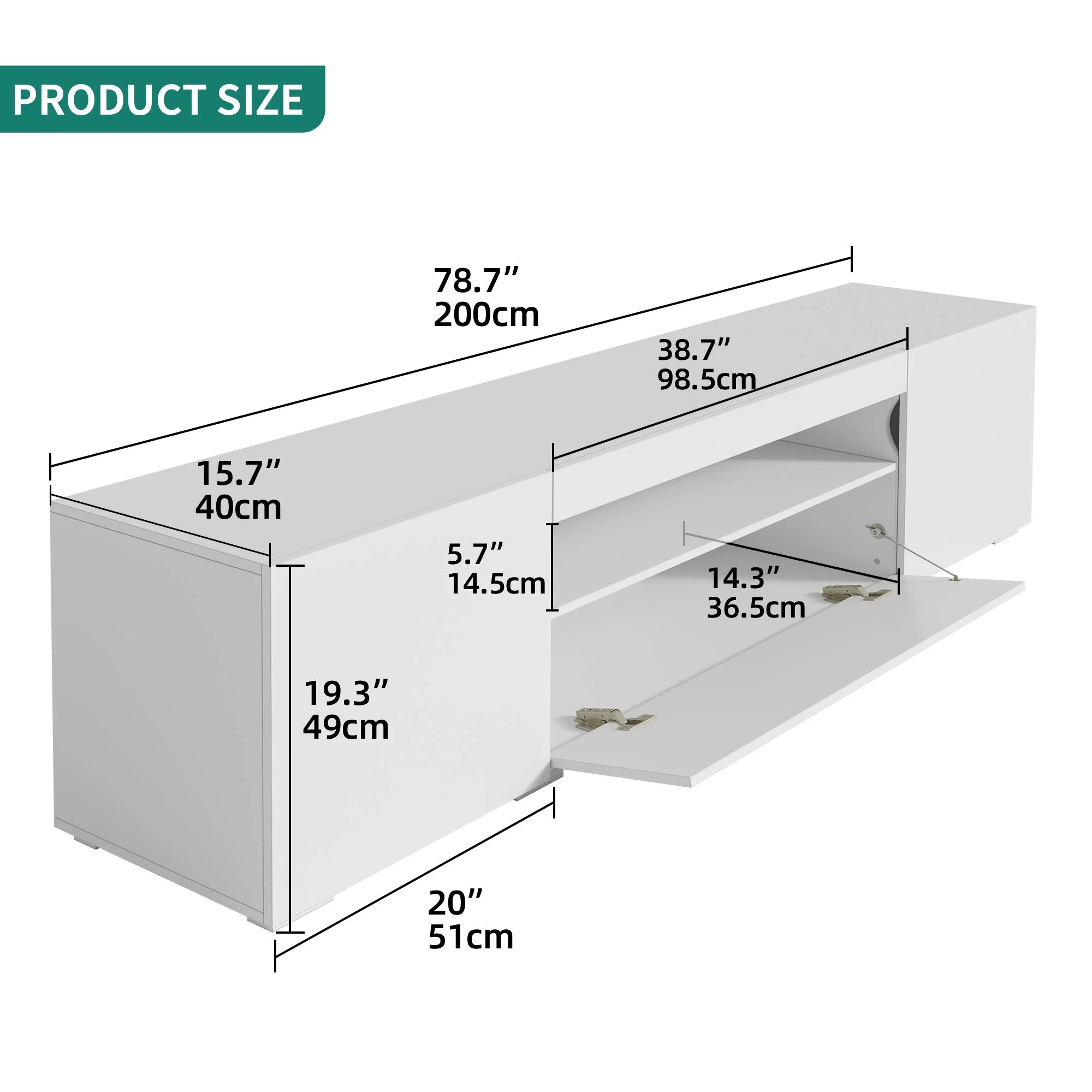 Large LED TV Stand for 75 Inch Tvs White High Glossy Media Center with 2 Cabinets and 1 Drawer for Living Room, 70"