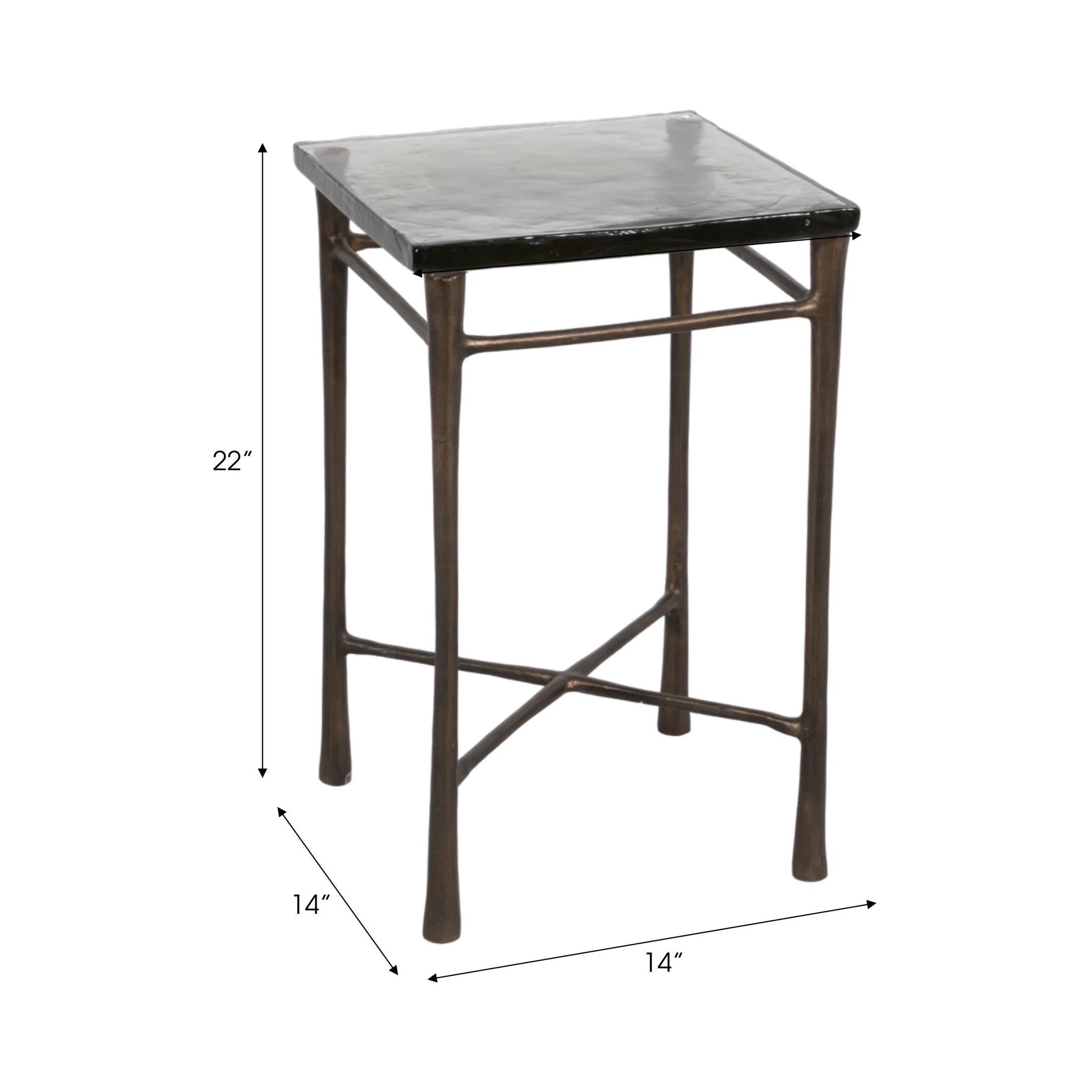 Elegant Aluminum and Glass 22" Square Accent Table - Timeless Antique Look for Your Stylish Home