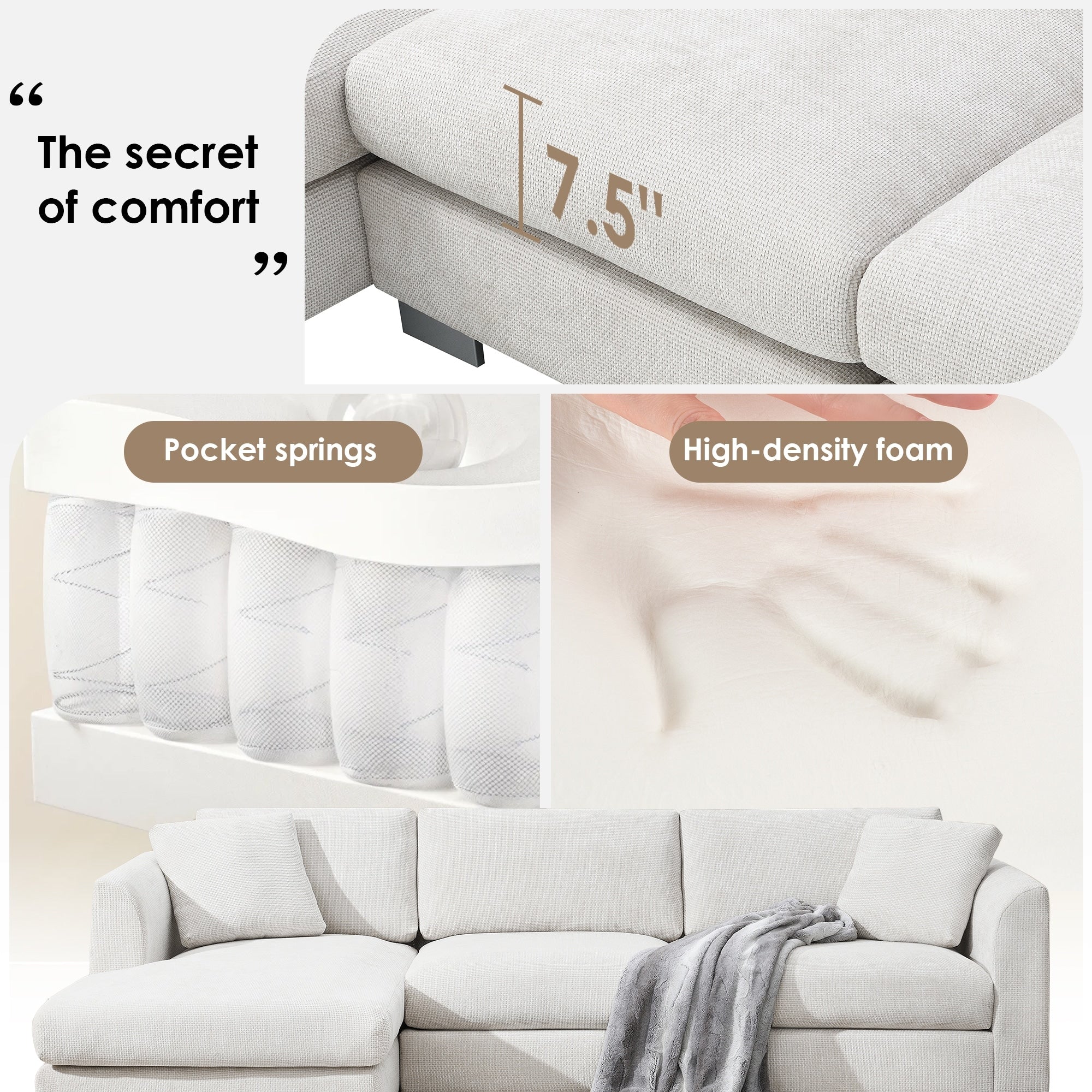 Luxurious 4-Seat Chenille L-Shape Sectional Sofa with Oversized Chaise for Ultimate Comfort