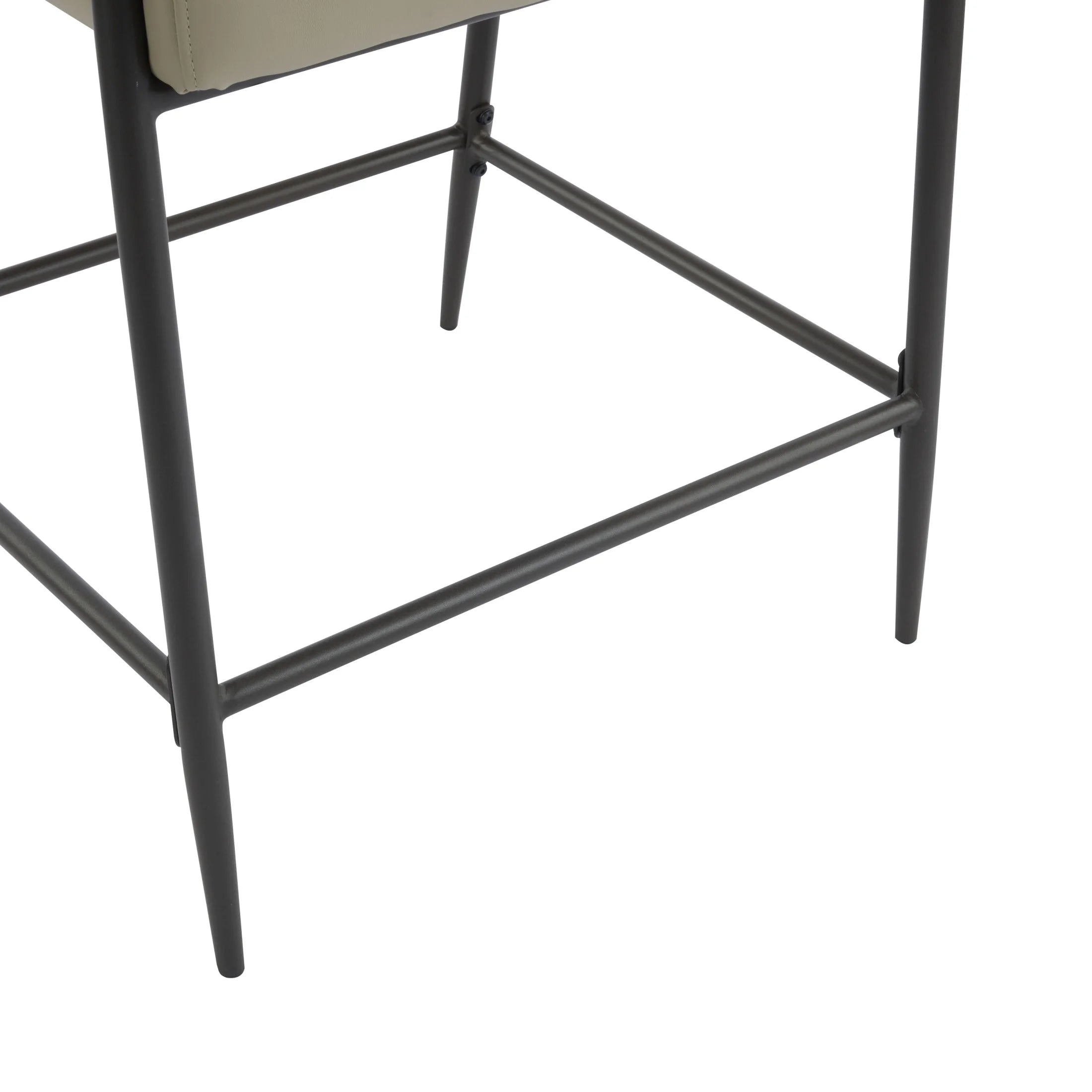Beige Cushion, Counter Height Stools, Metal Frame, Wood Armrests, Set of 2