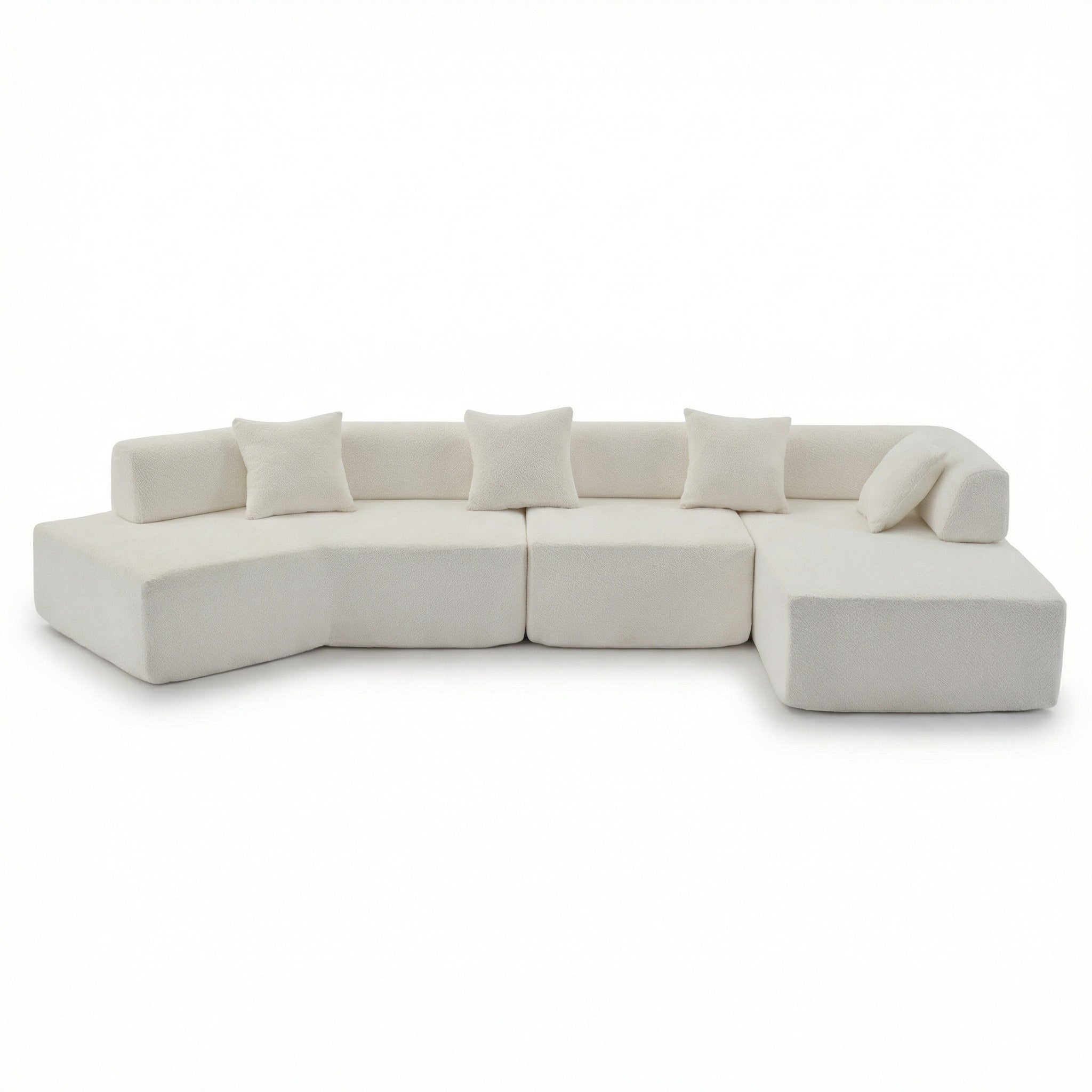 Modern 140" L-Shape Boucle Modular Sectional - 4-Seat Cloud Sofa with Chaise (No Assembly)