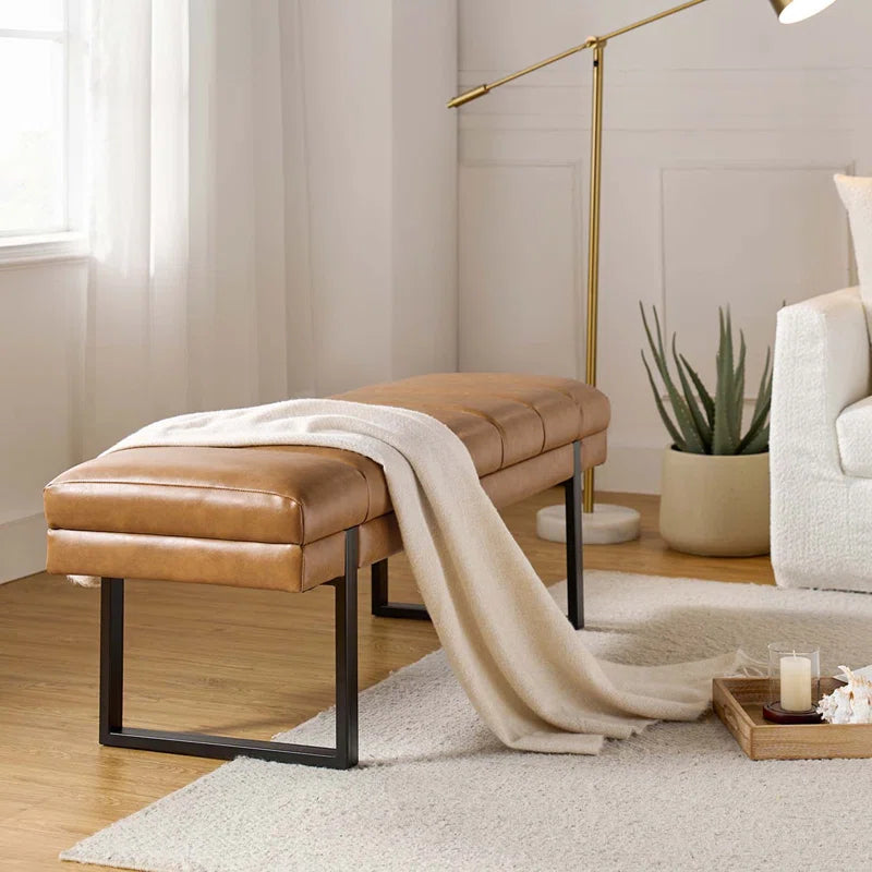Anahli 52.5'' Wide Channel Tufted Design Vegan Leather Bench