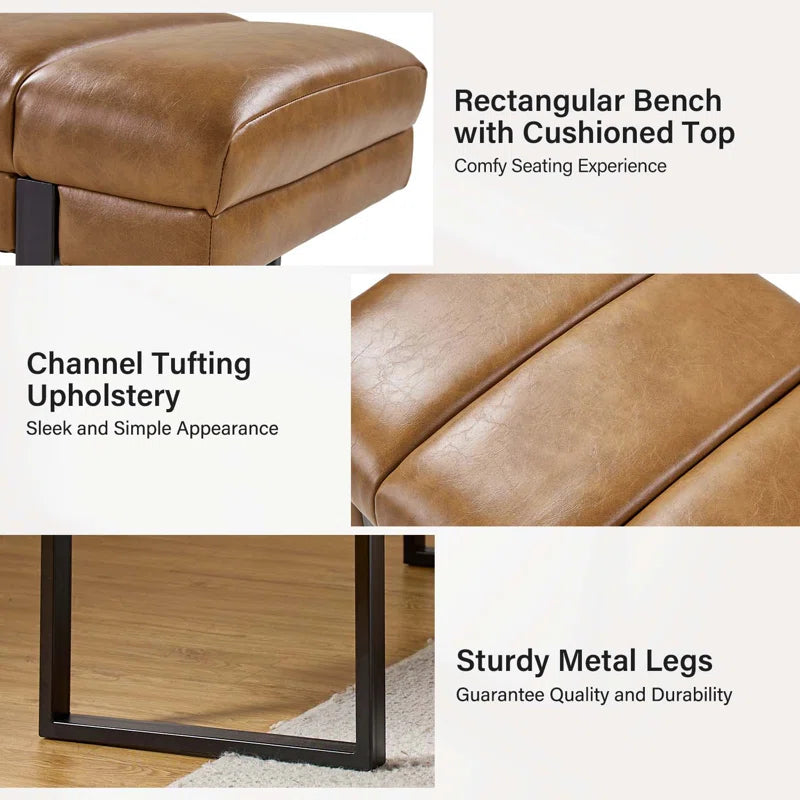 Anahli 52.5'' Wide Channel Tufted Design Vegan Leather Bench