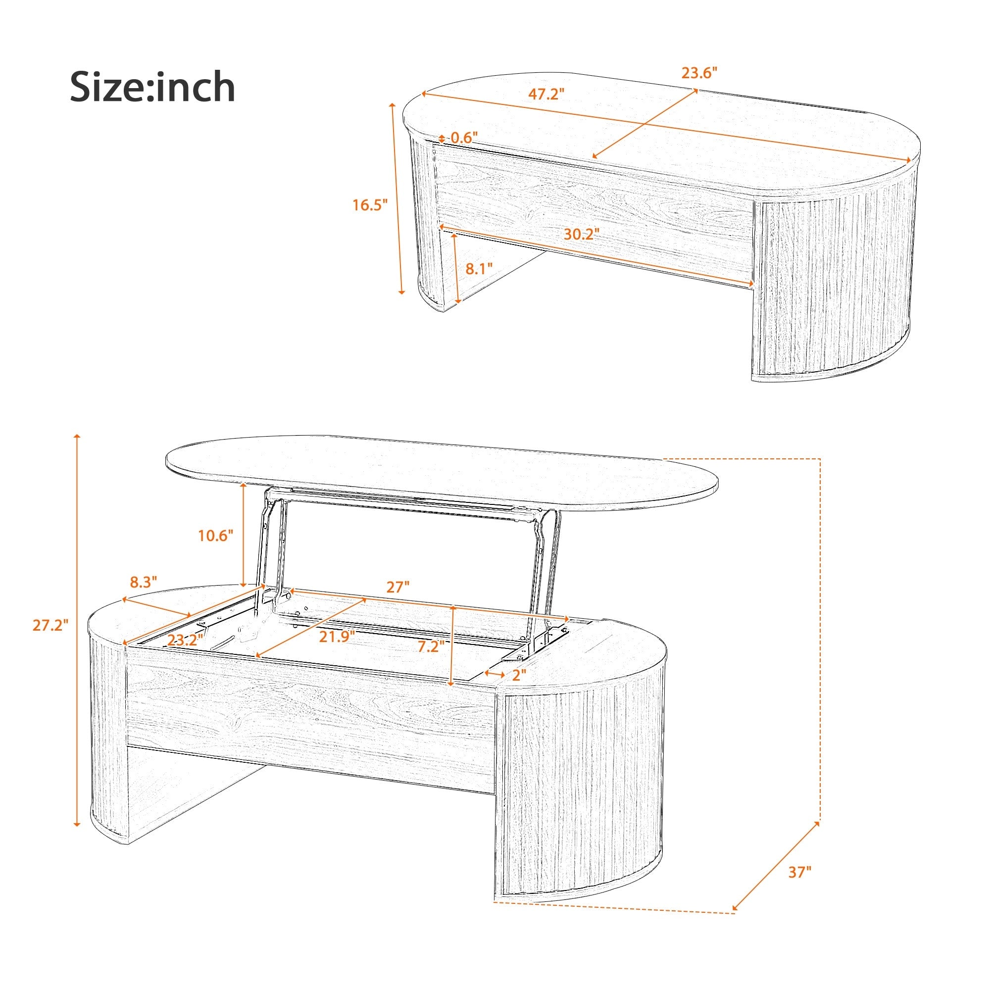 47.2"L Coffee Table with Lift Top