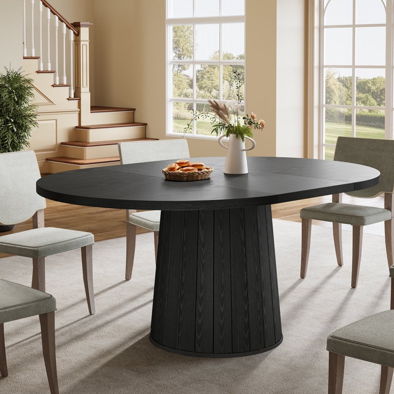 Elevate Your Dining Experience with the 55.11-Inch Rustic Oval Wood Dining Table in Black