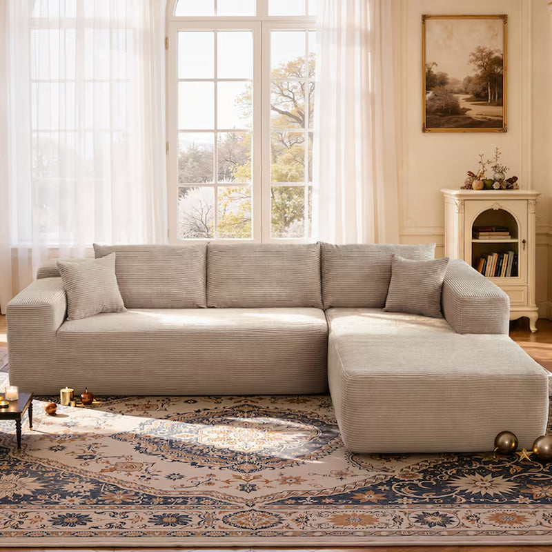Modern Beige Striped Sectional 103.55-In W