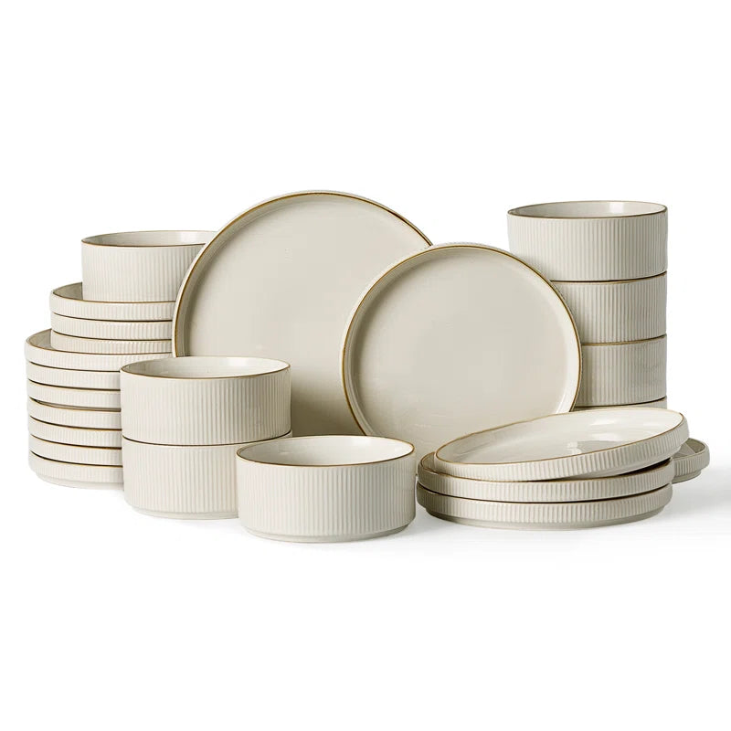 Azal Stoneware Dinnerware Sets, 24 Piece Dish Set