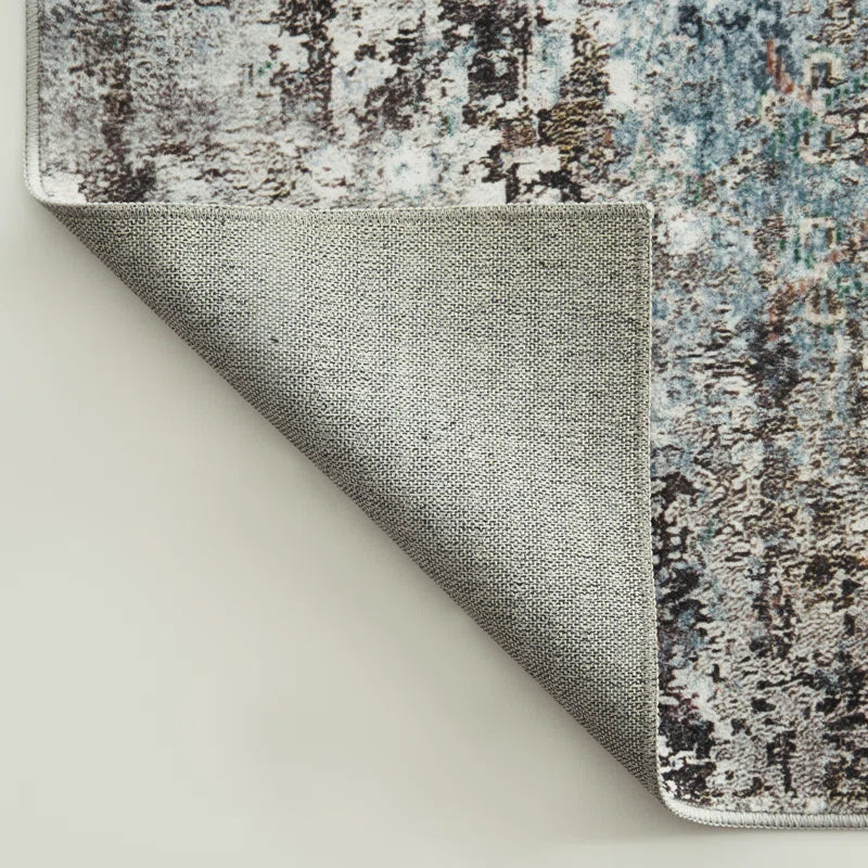 Vintage Distressed Teal Non-Slip Washable Area Rug
