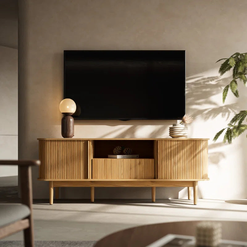 Tambour TV Stand for Tvs up to 70 Inch, TV Console with Sliding Doors