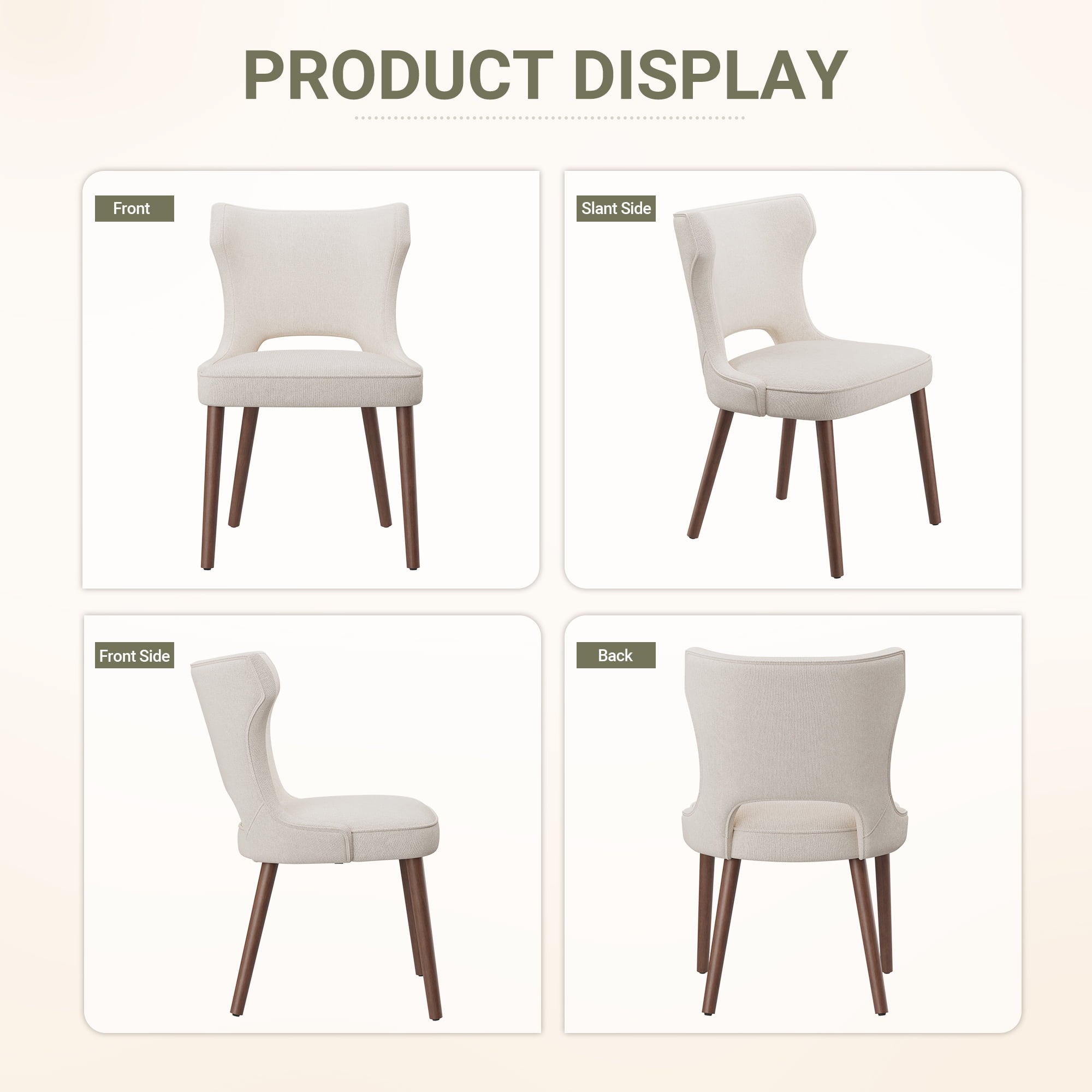Hommeco Modern Wingback Dining Chairs - Beige Fabric Upholstery & Solid Wood Legs ( Set of 4 )