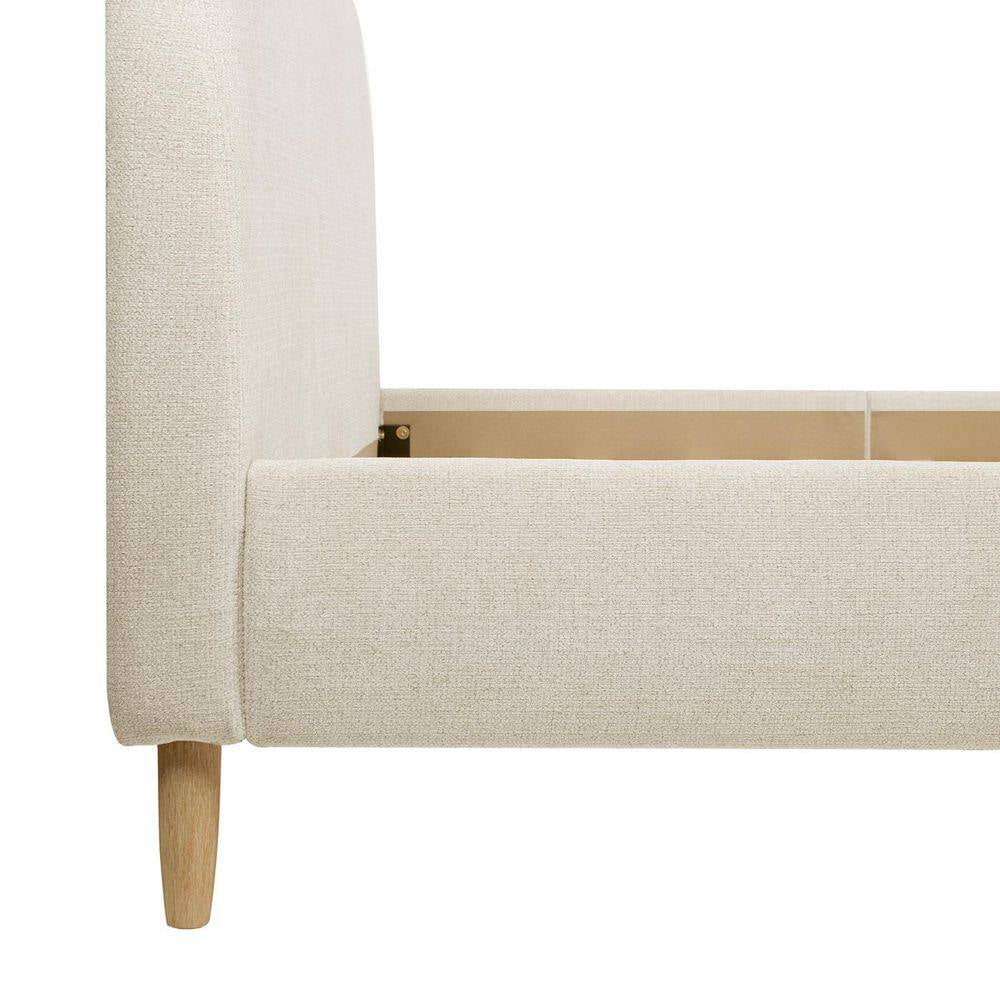 Elevate Your Bedroom with the Roman Curved Headboard Boucle Upholstered Queen Platform Bed Frame in Elegant Oatmeal Light Beige Chenille
