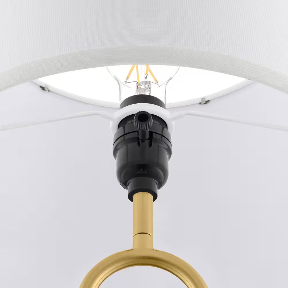 Streamside 20 In. Brushed Gold Standard 1-Light Table Lamp with White Fabric Drum Shade