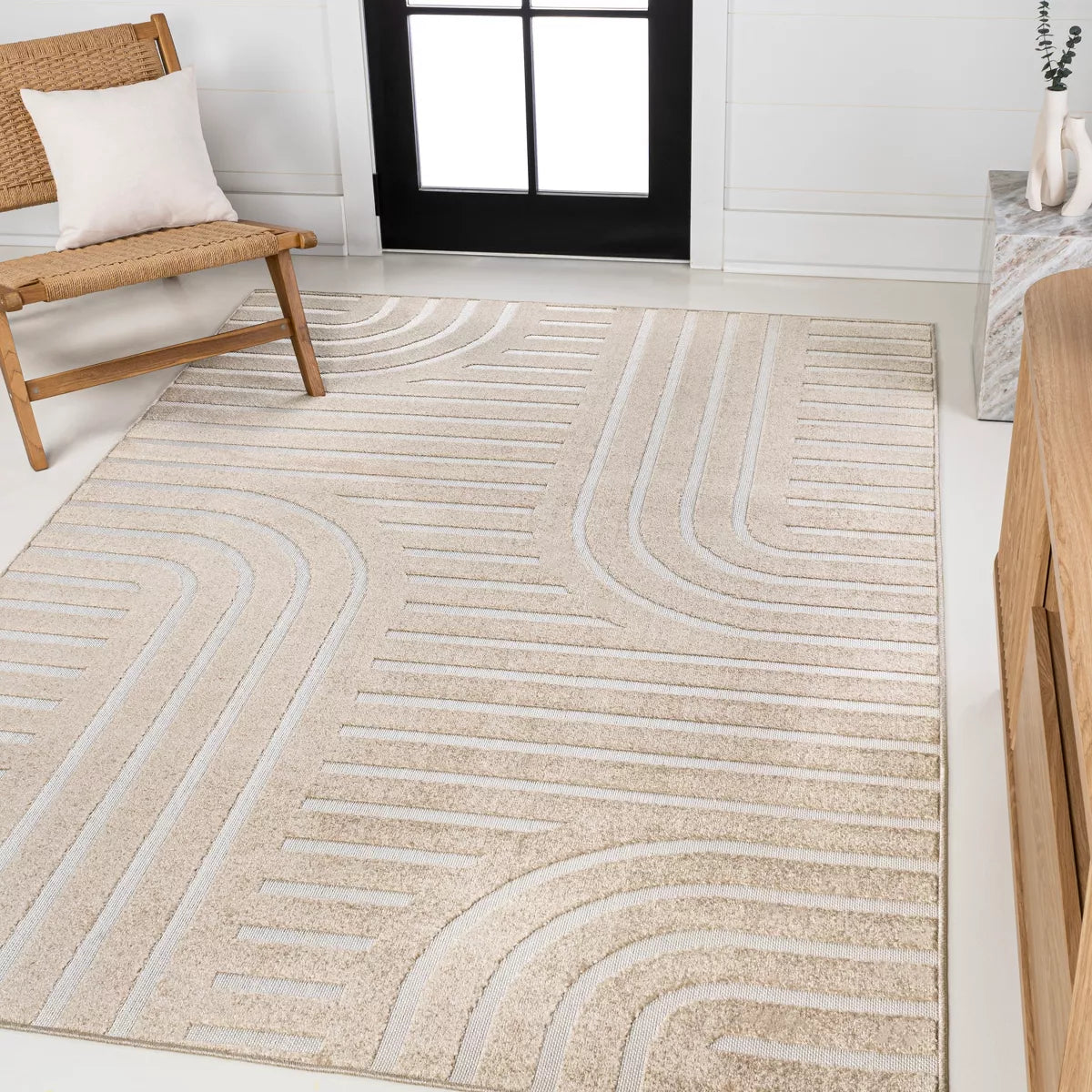 JONATHAN Y Anders High-Low Midcentury Modern Arch Stripe Two-Tone Indoor/Outdoor Rug, Non-Shedding, Easy-Clean, Durable Fibers