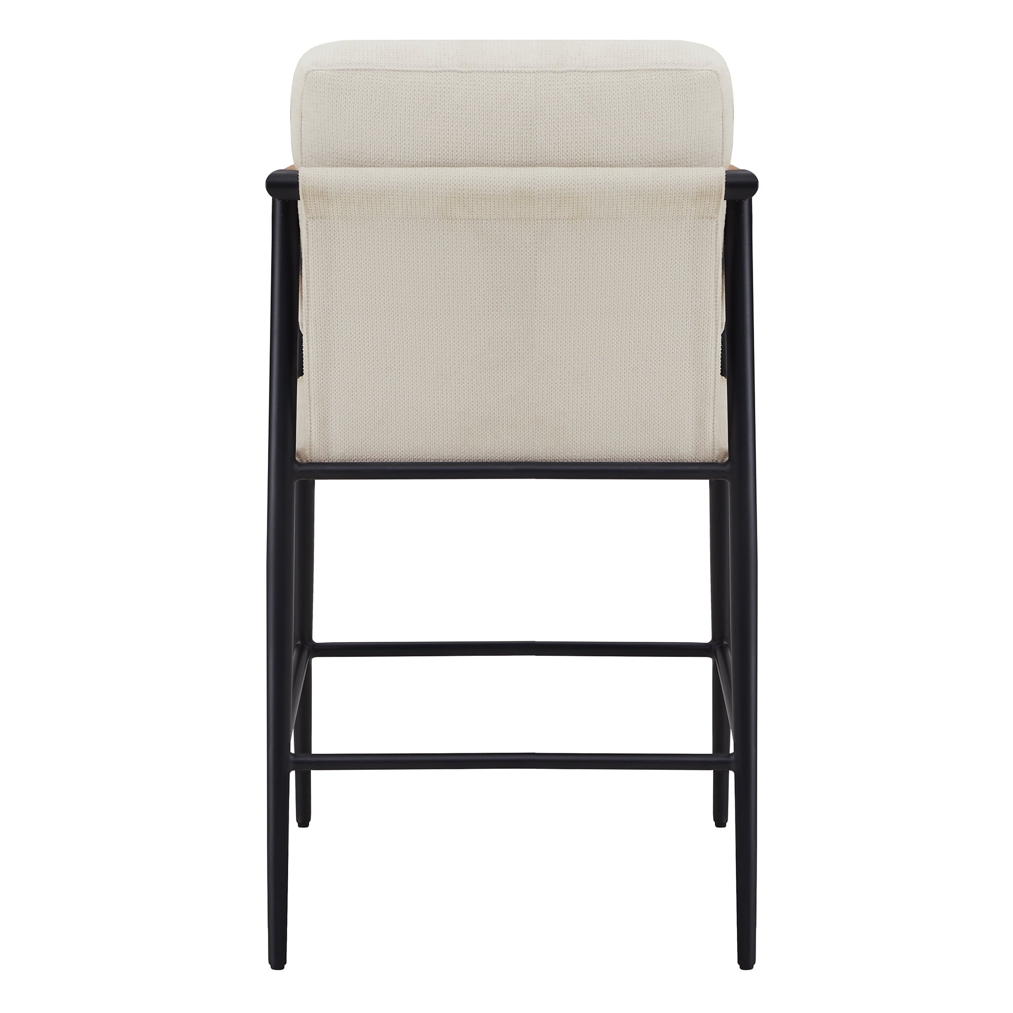 Modern Upholstered Bar Stools with Metal Frame and Wooden Armrests, Fabric in Beige