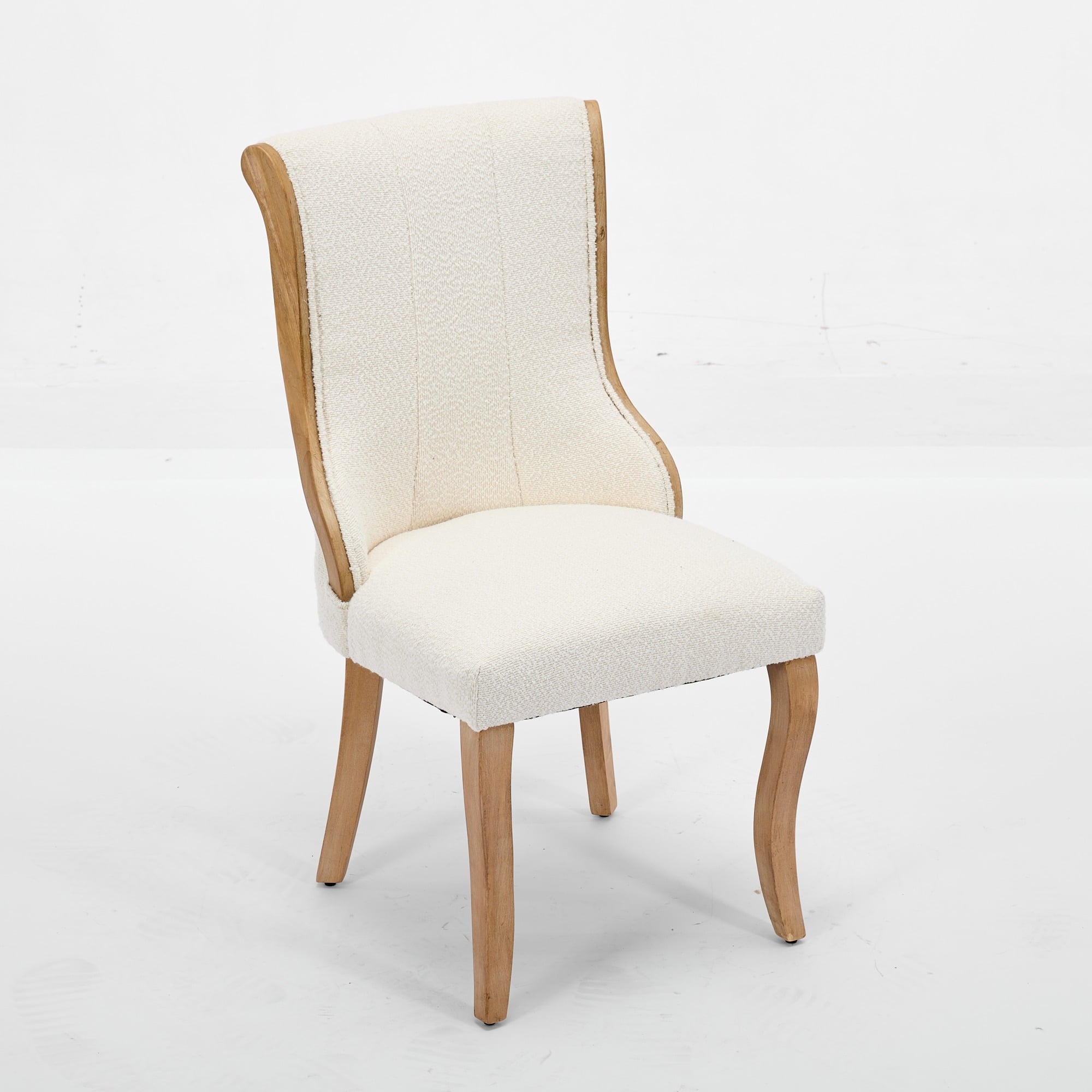 Beige Snow Velvet Accent Chairs with Curved Wood Trim - Set of 2