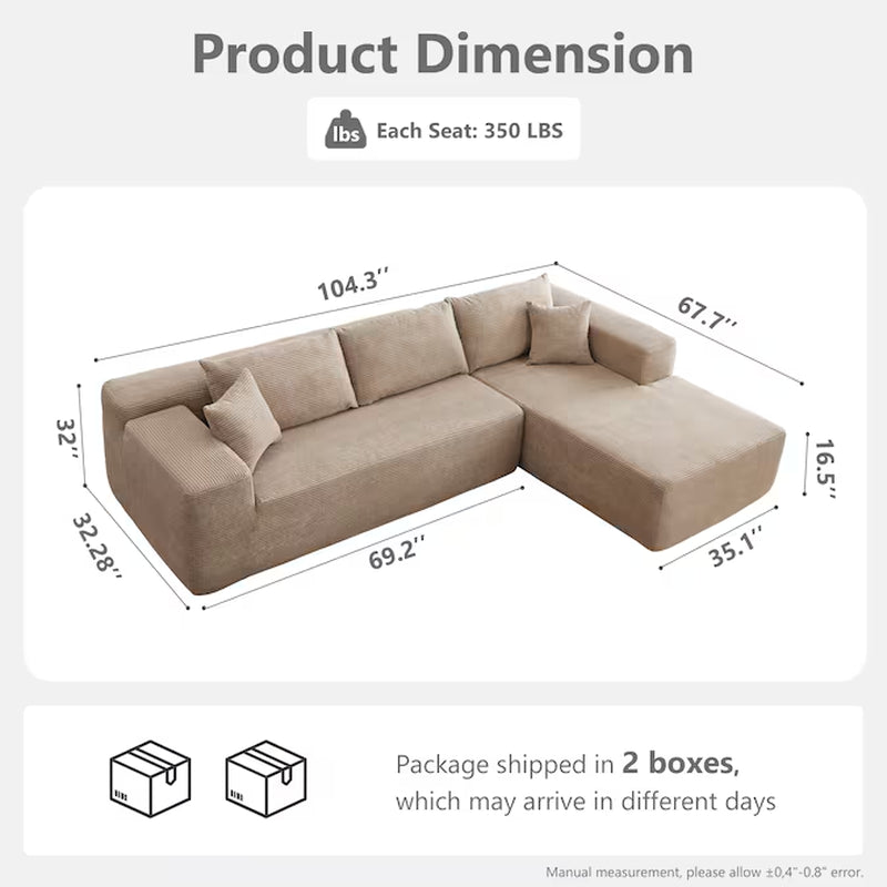 Modern Beige Striped Sectional 103.55-In W