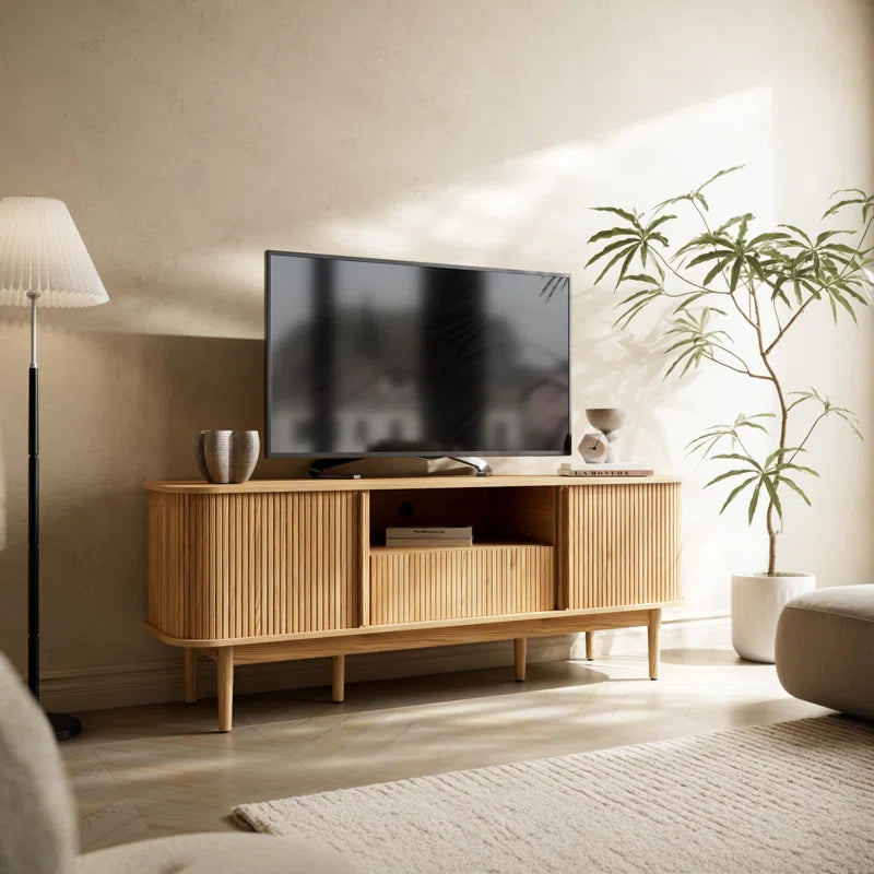 Tambour TV Stand for Tvs up to 70 Inch, TV Console with Sliding Doors