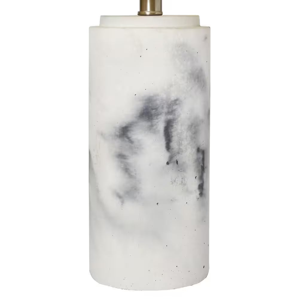 White Marbleized Table Lamp with White Fabric Shade 24.50 In.
