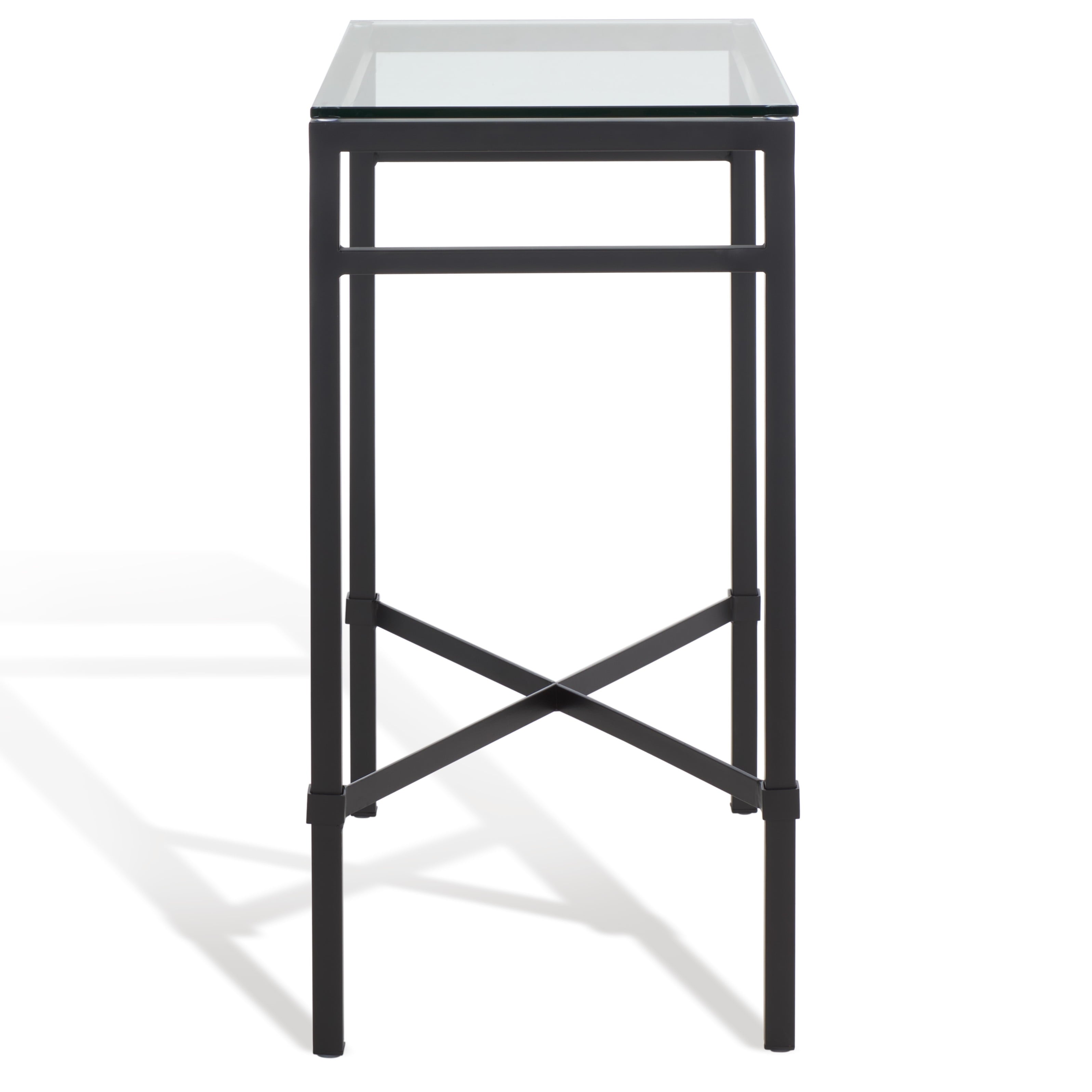 Glass Top Metal Side Table, Black