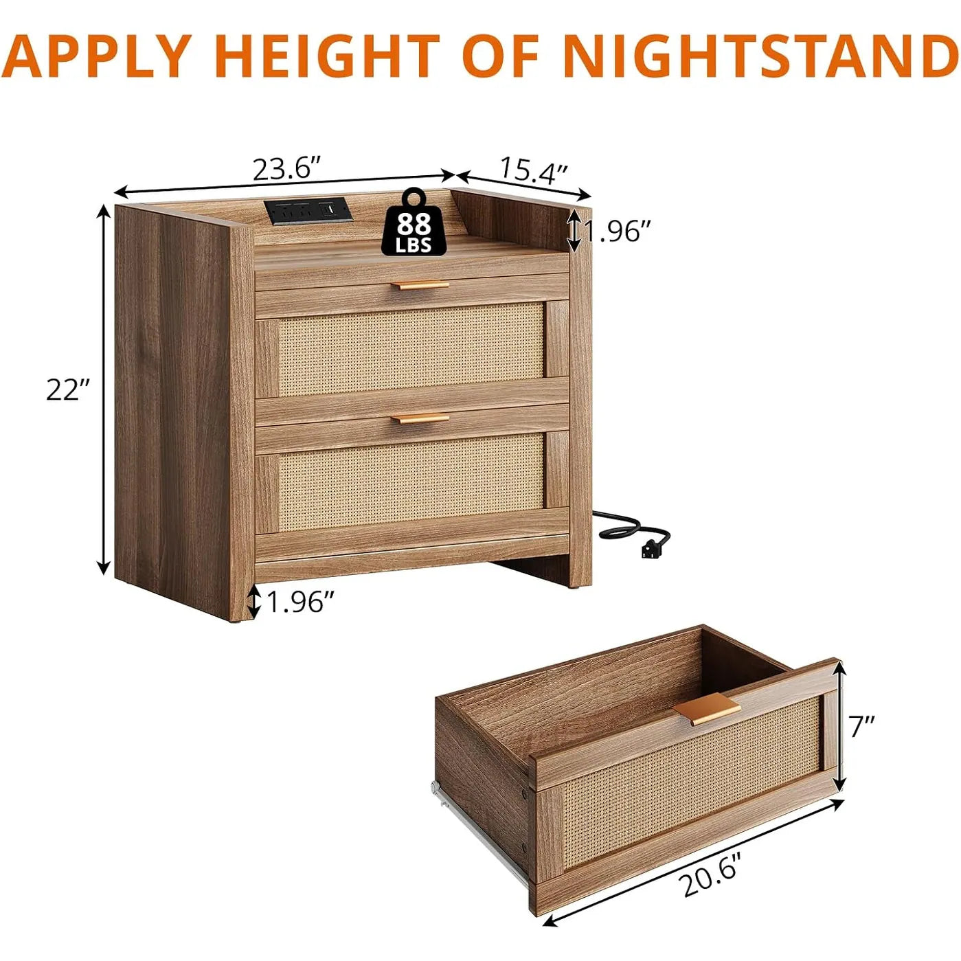 2Pcs Nightstands with Charging Station, Bedside End Tables Bedroom
