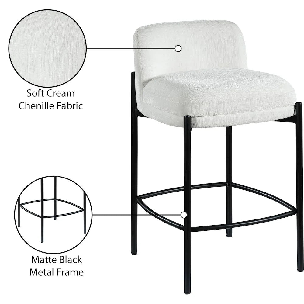 Cream Chenille Fabric Stool (Set of 2)