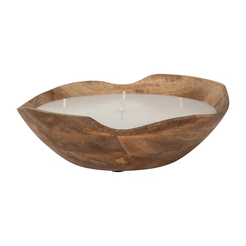 Jeimi Vanilla Wood Bowl Candle, Natural, Wood