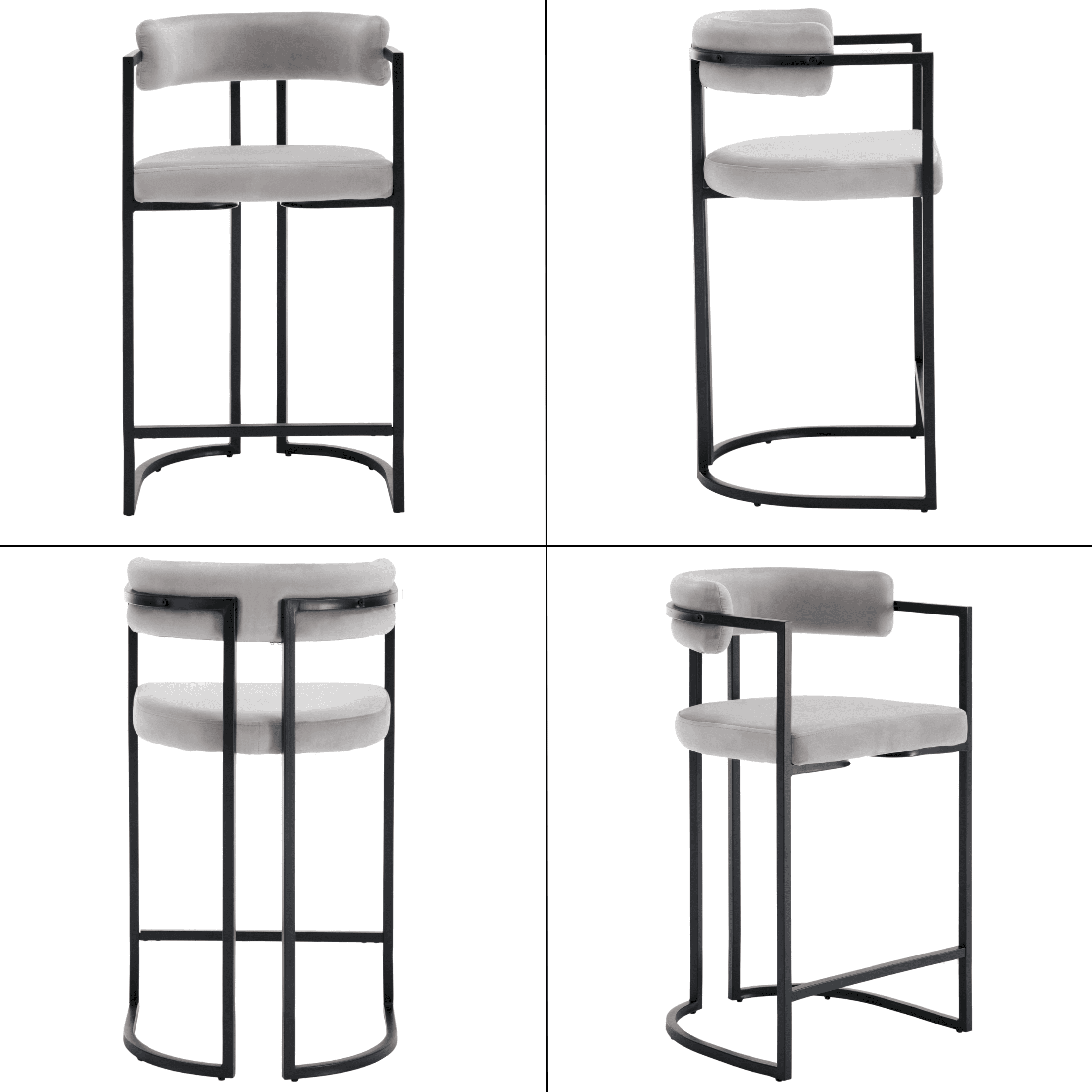 Fabio 26" Upholstered Bar Height Bar Stools with Metal Frame, Grey/Fur(Set of 4)