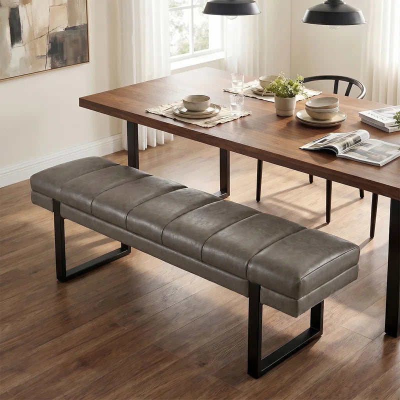 Anahli 52.5'' Wide Channel Tufted Design Vegan Leather Bench