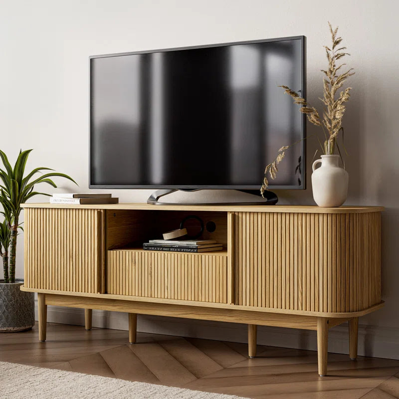 Tambour TV Stand for Tvs up to 70 Inch, TV Console with Sliding Doors