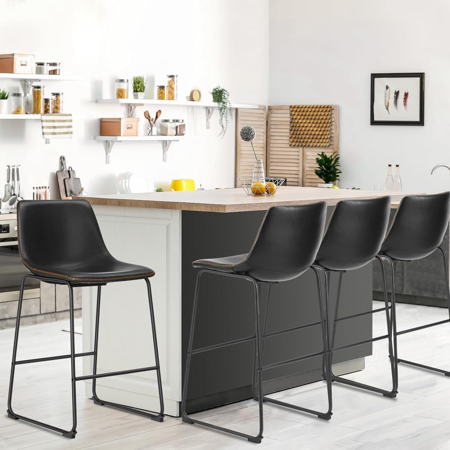 30 Inch Barstools High PU Leather Counter Bar Stool with Back and Footrest Set of 2, Black