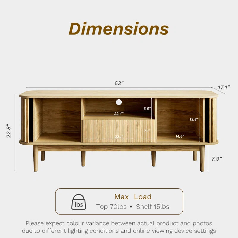 Tambour TV Stand for Tvs up to 70 Inch, TV Console with Sliding Doors
