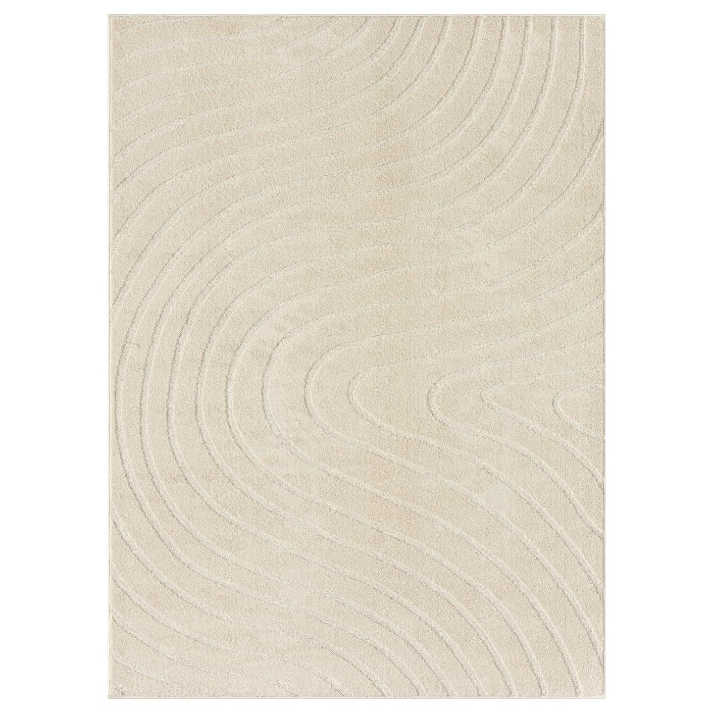 Modern Geometric Wave Cream 8X10 Area Rug, Stain Resistant Carpet