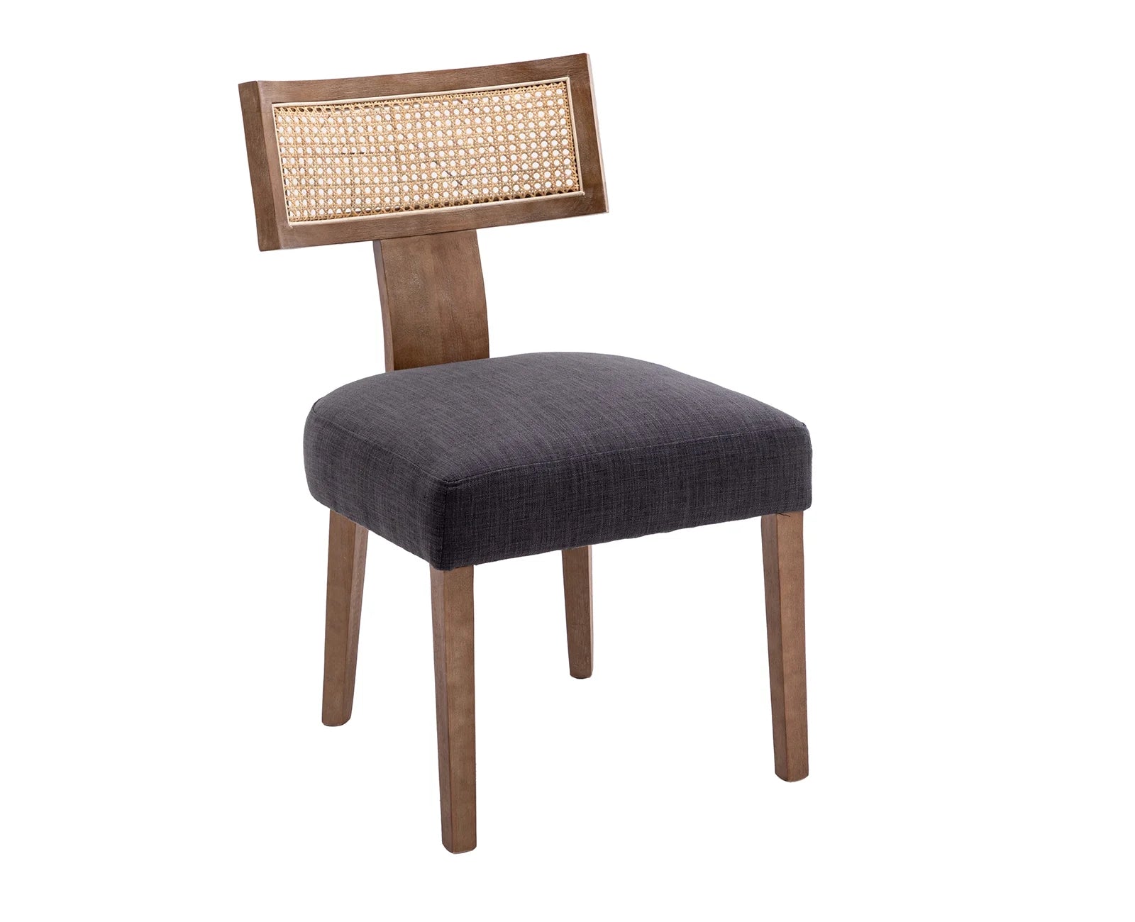 Modern Rattan Backrest Dining Chairs Set of 2, Mid-Century Farmhouse Linen Upholstered Kitchen Chairs Solid Wood Side Chairs for Kitchen Dining Room Living Room, Charcoal