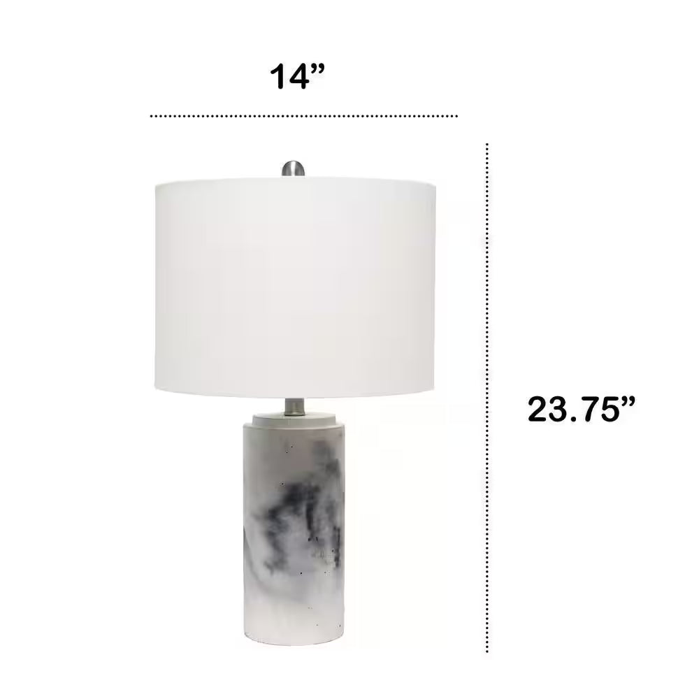 White Marbleized Table Lamp with White Fabric Shade 24.50 In.