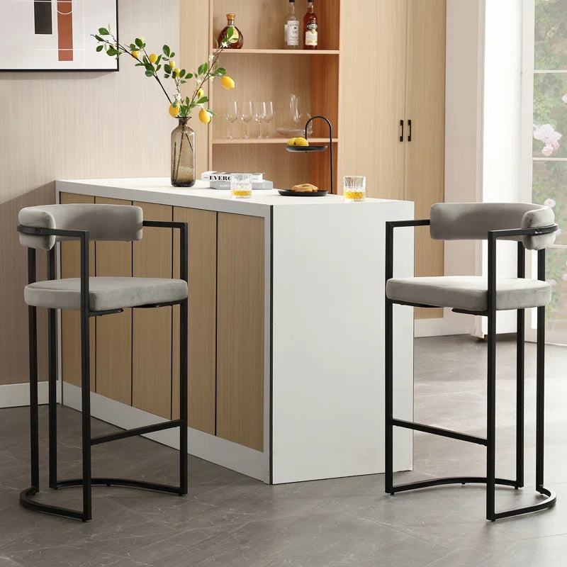 Hommeco Modern Upholstered Barrel Bar Stool - Hollow Back with Armrests & Footrest