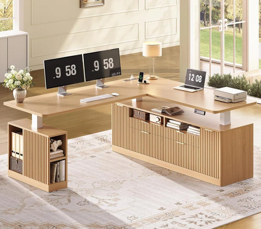 L Shaped Electric Standing Desk, 69" X 55"Height Adjustable Office Executive Desk
