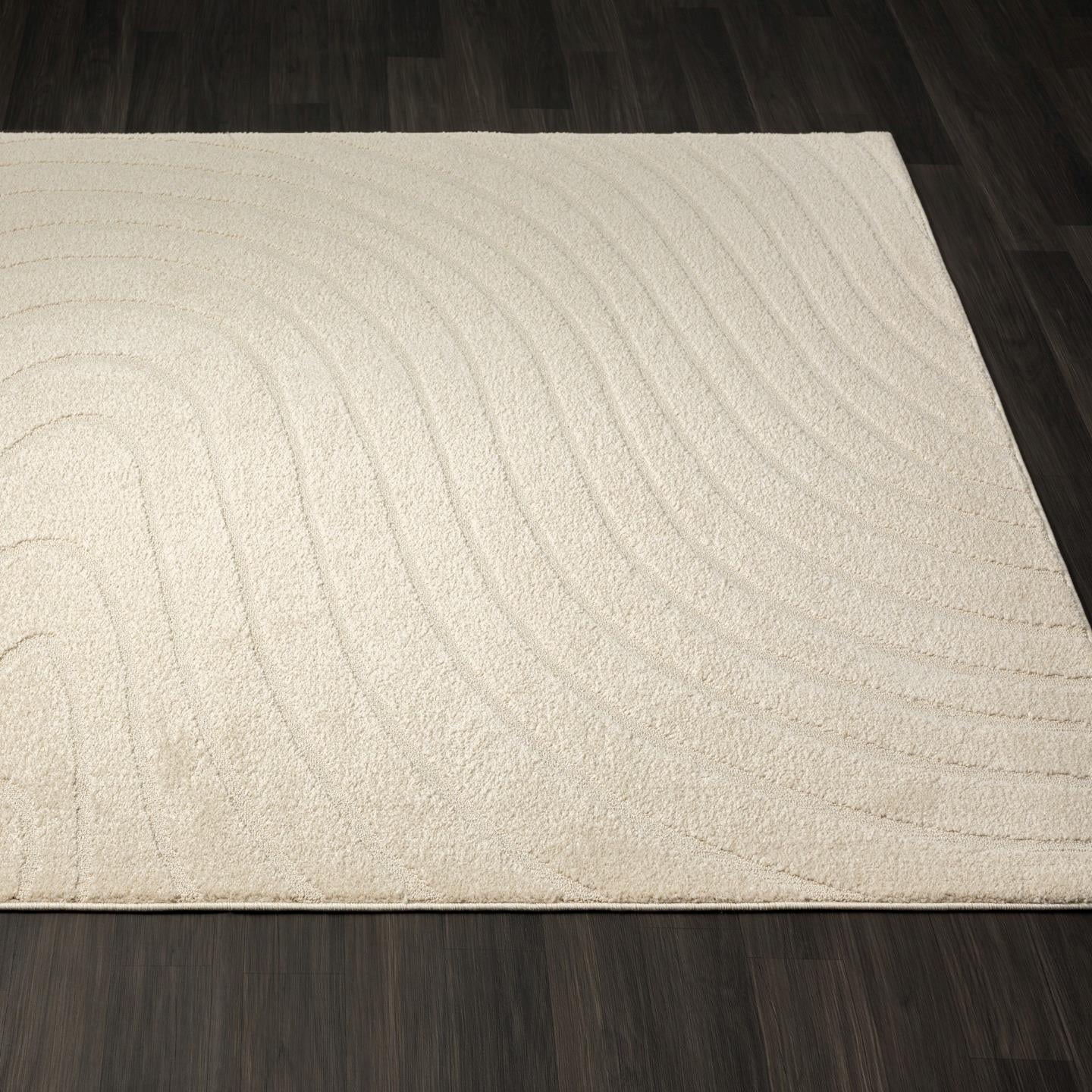 Modern Geometric Wave Cream 8X10 Area Rug, Stain Resistant Carpet