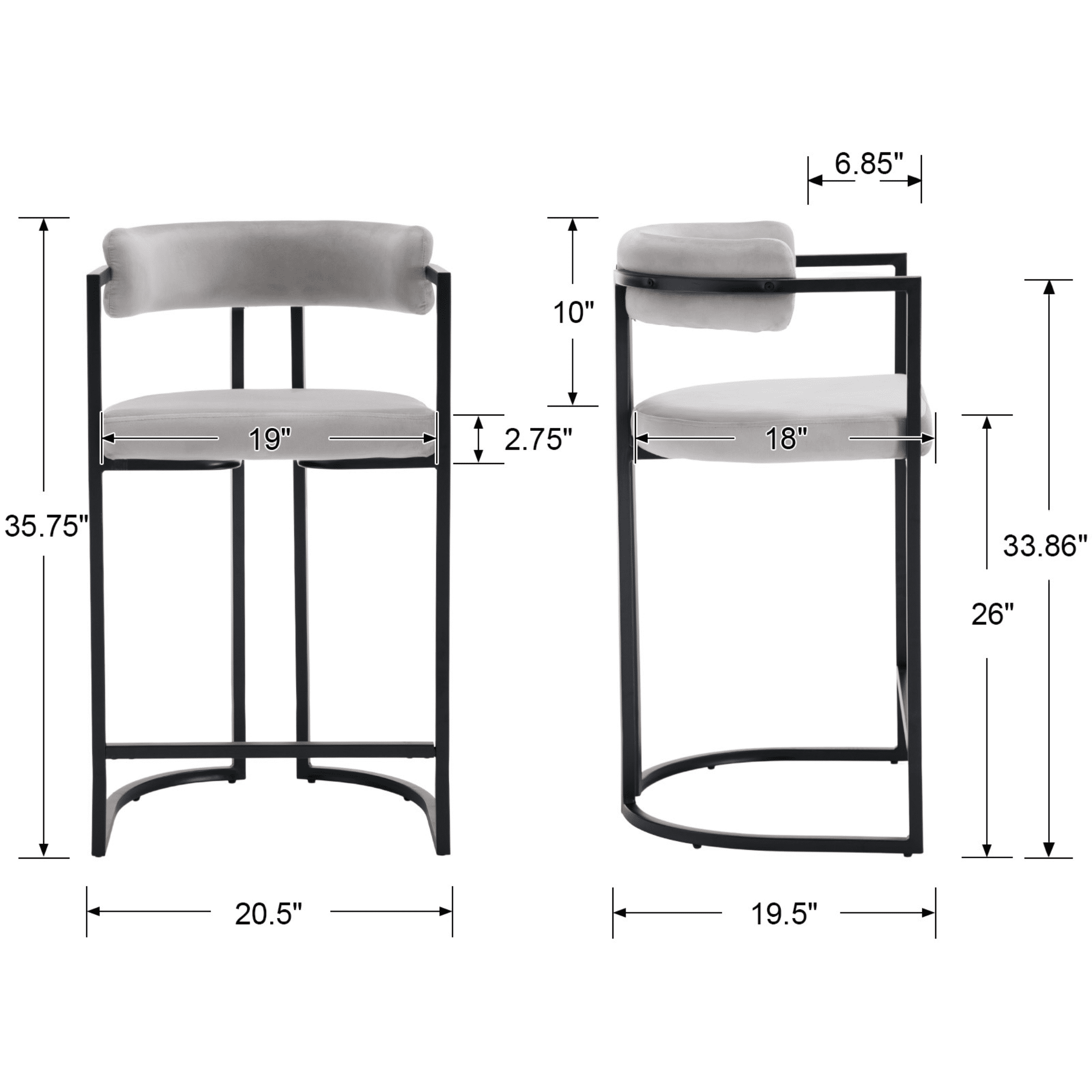 Fabio 26" Upholstered Bar Height Bar Stools with Metal Frame, Grey/Fur(Set of 4)