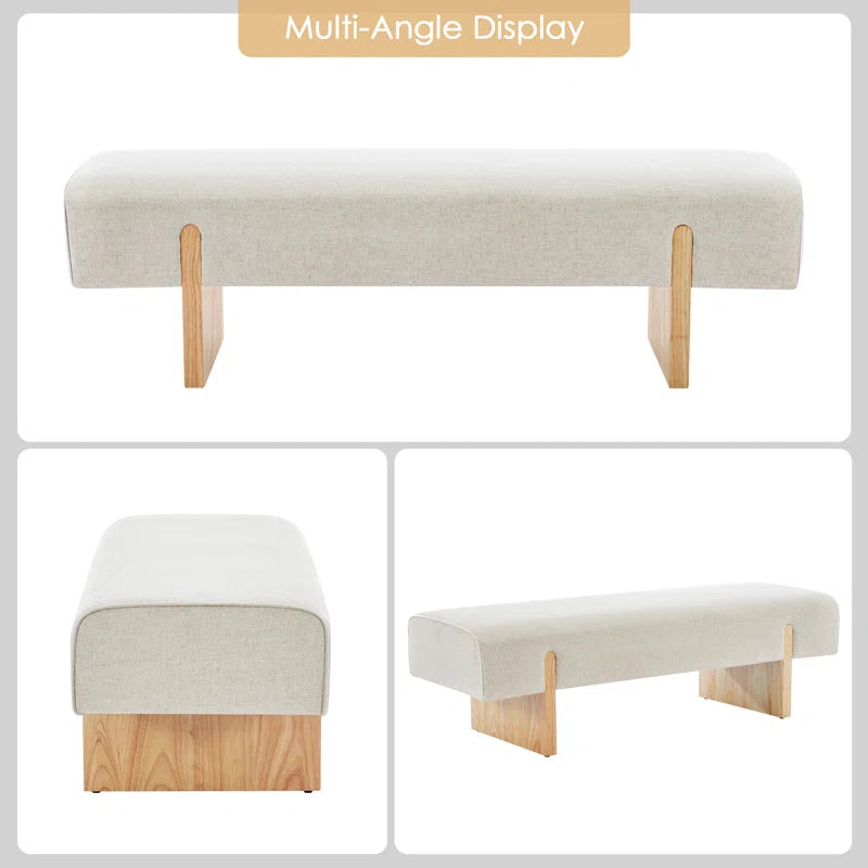 Chamille 55" W Upholstered Accent Bench with Solid Wood Leg
