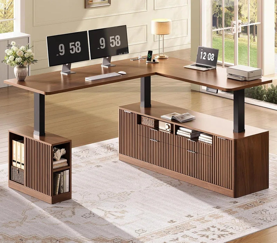 L Shaped Electric Standing Desk, 69" X 55"Height Adjustable Office Executive Desk