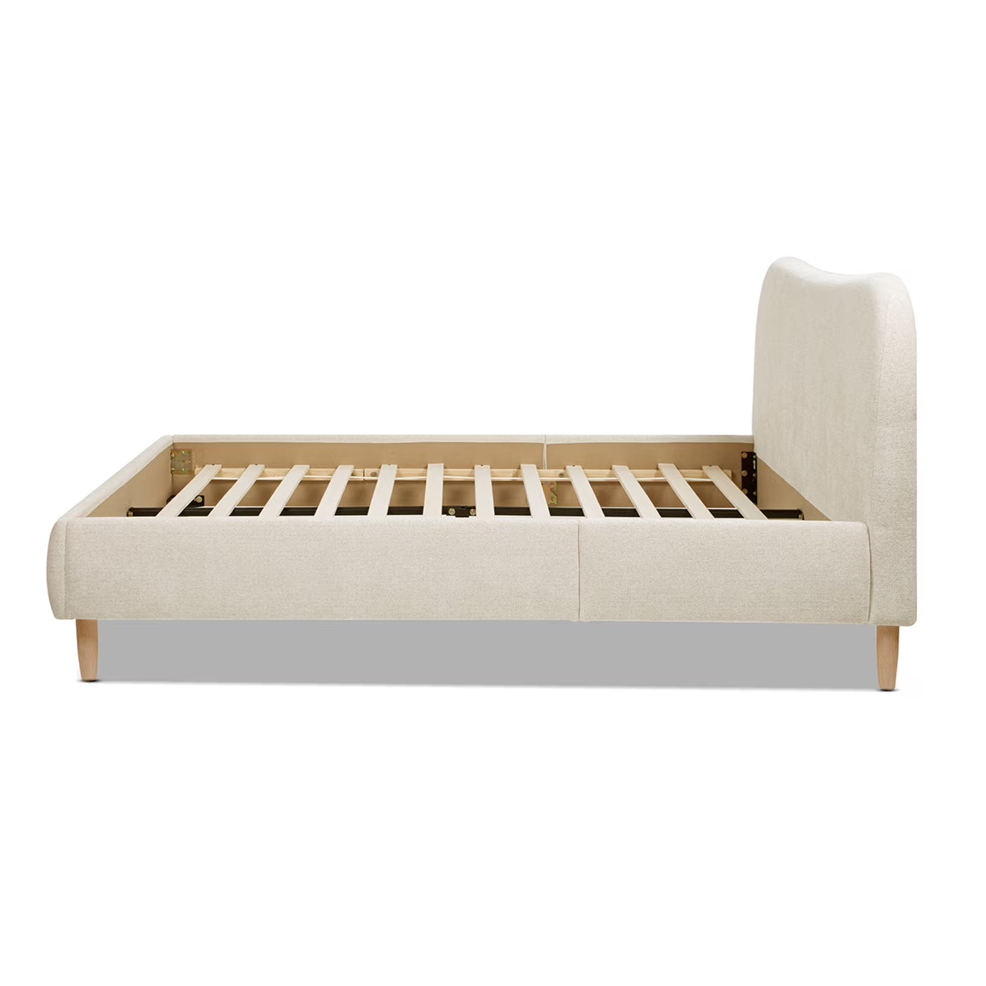 Hommeco Roman Curved Bouclé Platform Bed – Modern King Upholstered Frame in Oatmeal Beige