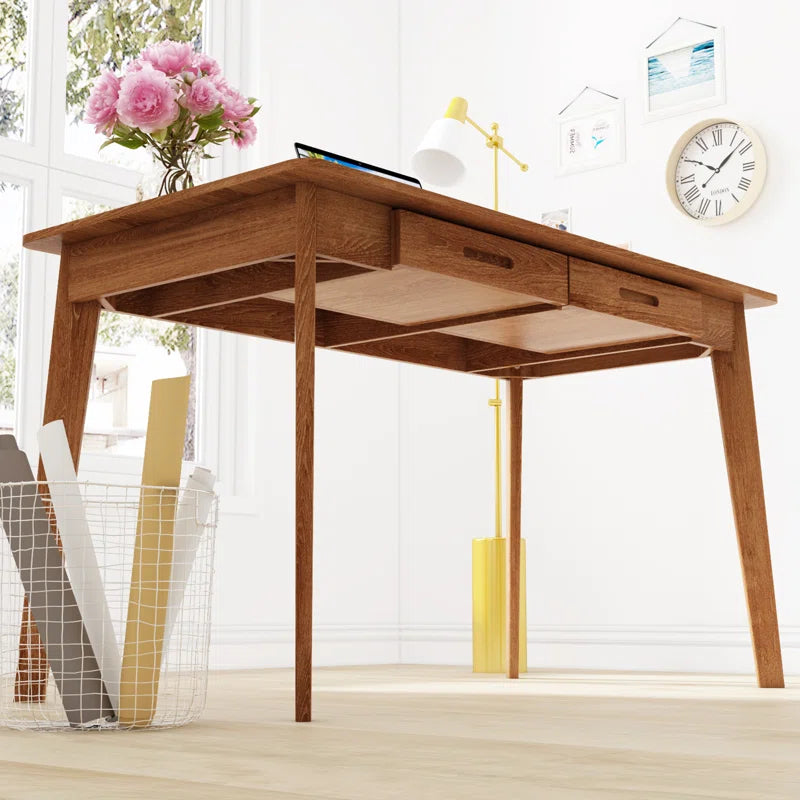 Caidence 2-Drawer Writing Desk with Solid Wood Legs