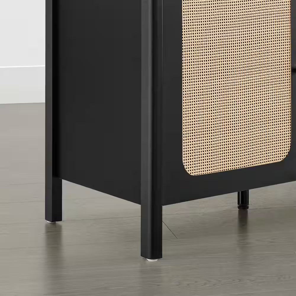 Aaron Black TV Stand Fits Tvs up to 70 In. with 2 Storage Cabinets and 2-Tier Open Shelf ,Soft-Close Hinges,Cable Ports