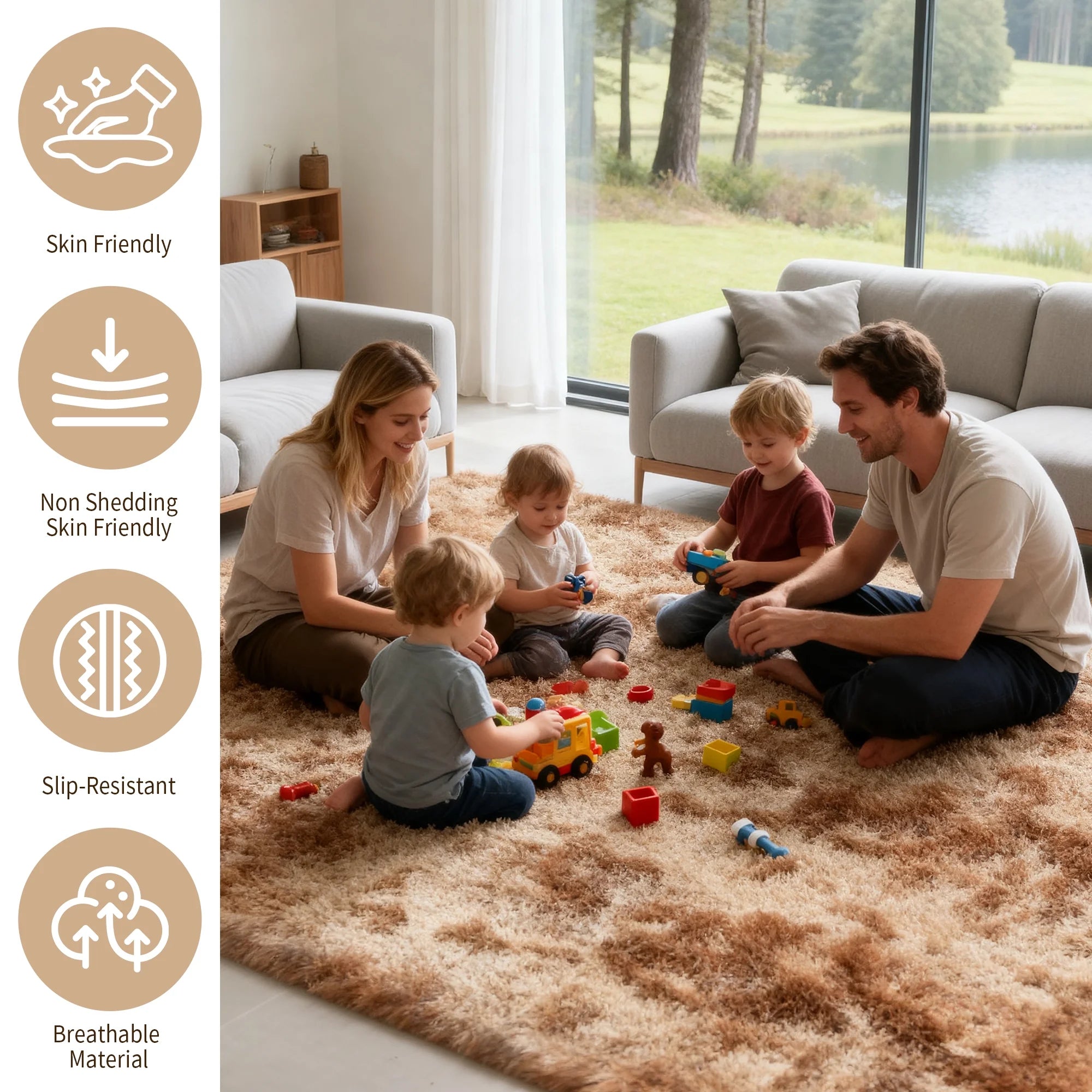 8Ft X 10Ft Area Rugs, Soft Fluffy Area Rugs Floor Mat Floor Rugs for Living Room Bedroom Modern Decor Carpet, Camel