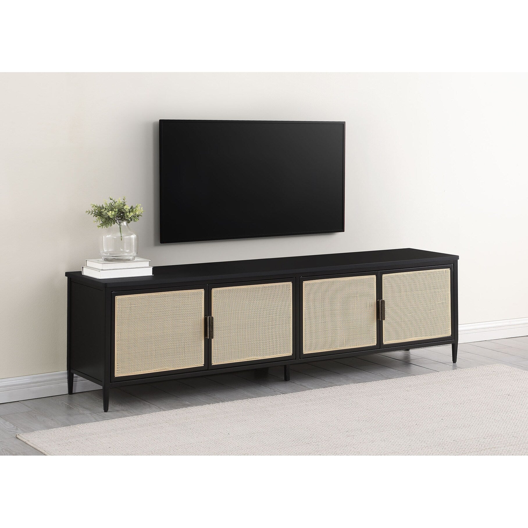 4-Door 78-Inch Metal Tv Stand Media Console Black