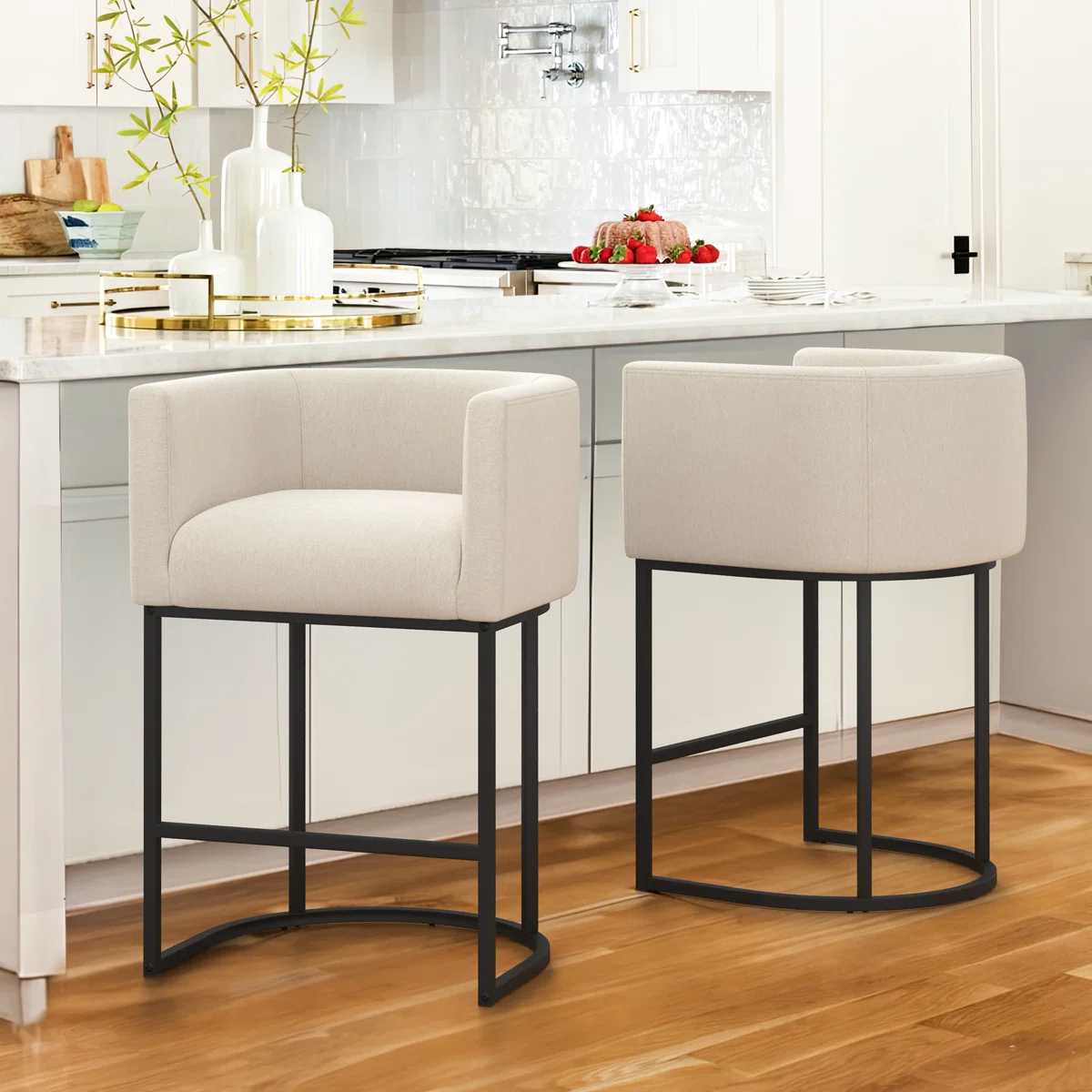 Hommeco Modern Counter Stools – Upholstered Seats with Durable Frame (Set of 2)