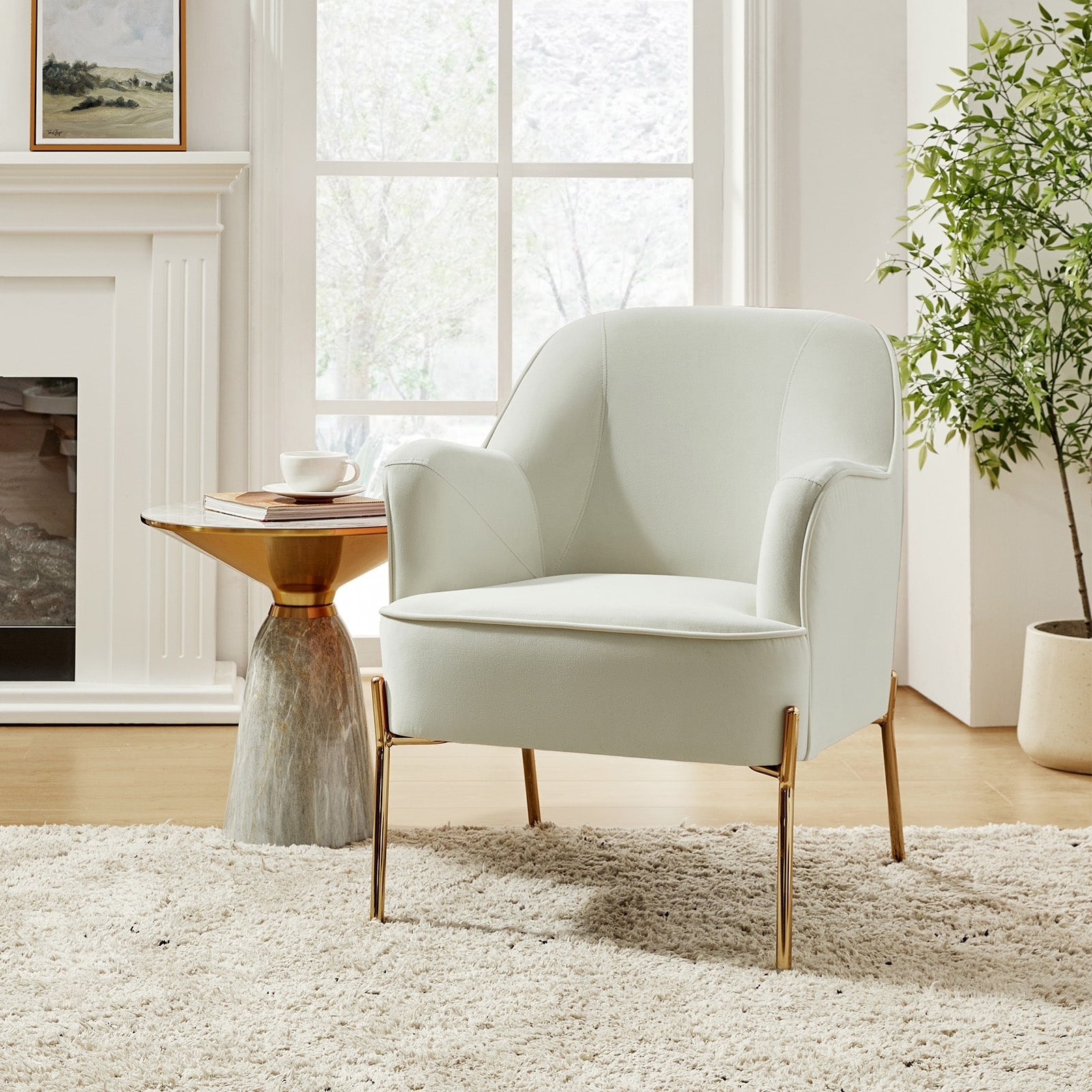 Modern Velvet Accent Chair for Bedroom with Metal Legs